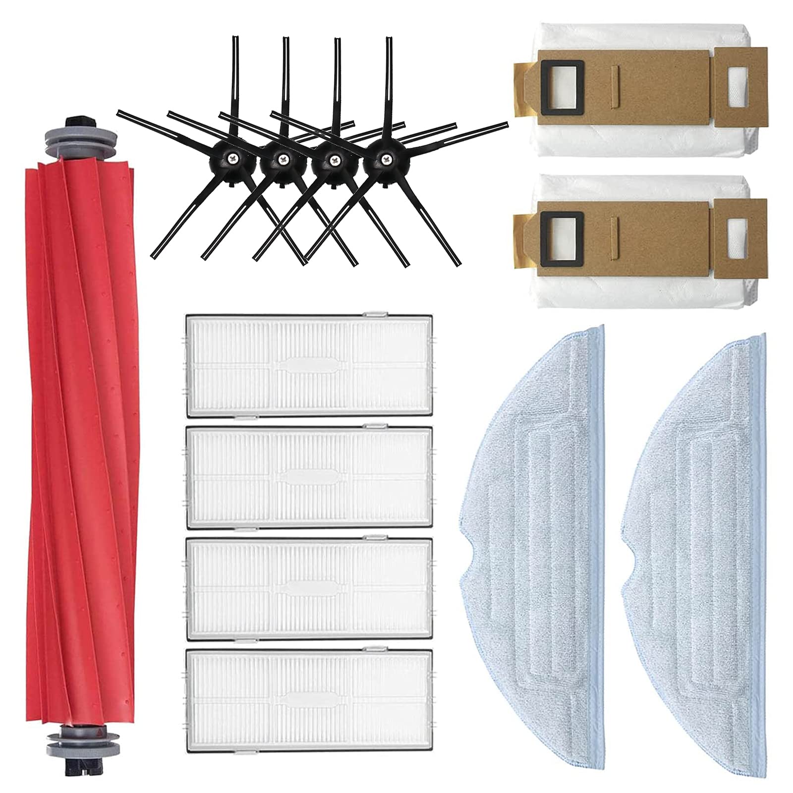 Chuancheng Replacement Parts for Xiaomi Roborock S7 T7S Main Brush, Wipes, HEPA Filter, Side Brushes, Dust Bags Accessories (Black)