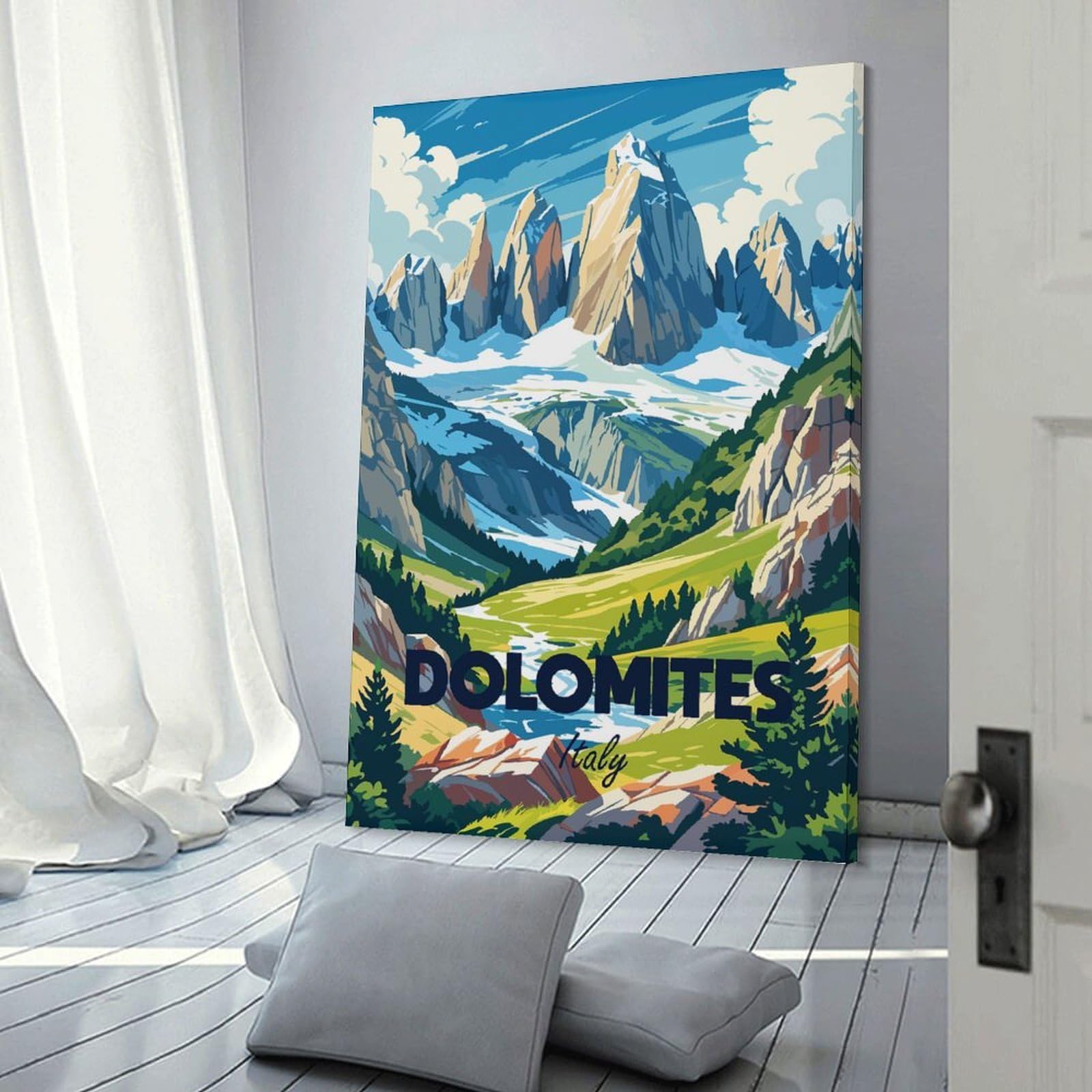 Junmoney Dolomites Italy Travel Wall Picture Print, 24x36inch(60x90cm), for Feature Walls in Flats Or Modern Rooms, Decorative Artwork with Flexible Styling