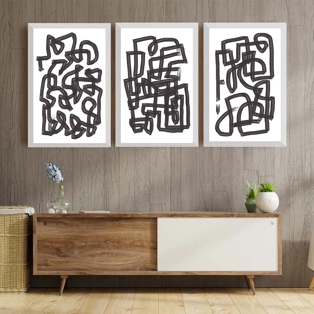 LTjiajuypd Abstract Wall Art Black White Line Canvas Painting Modern Style Poster Prints For Living Room Bedroom Office Decor(40x55cm-3Pcs)