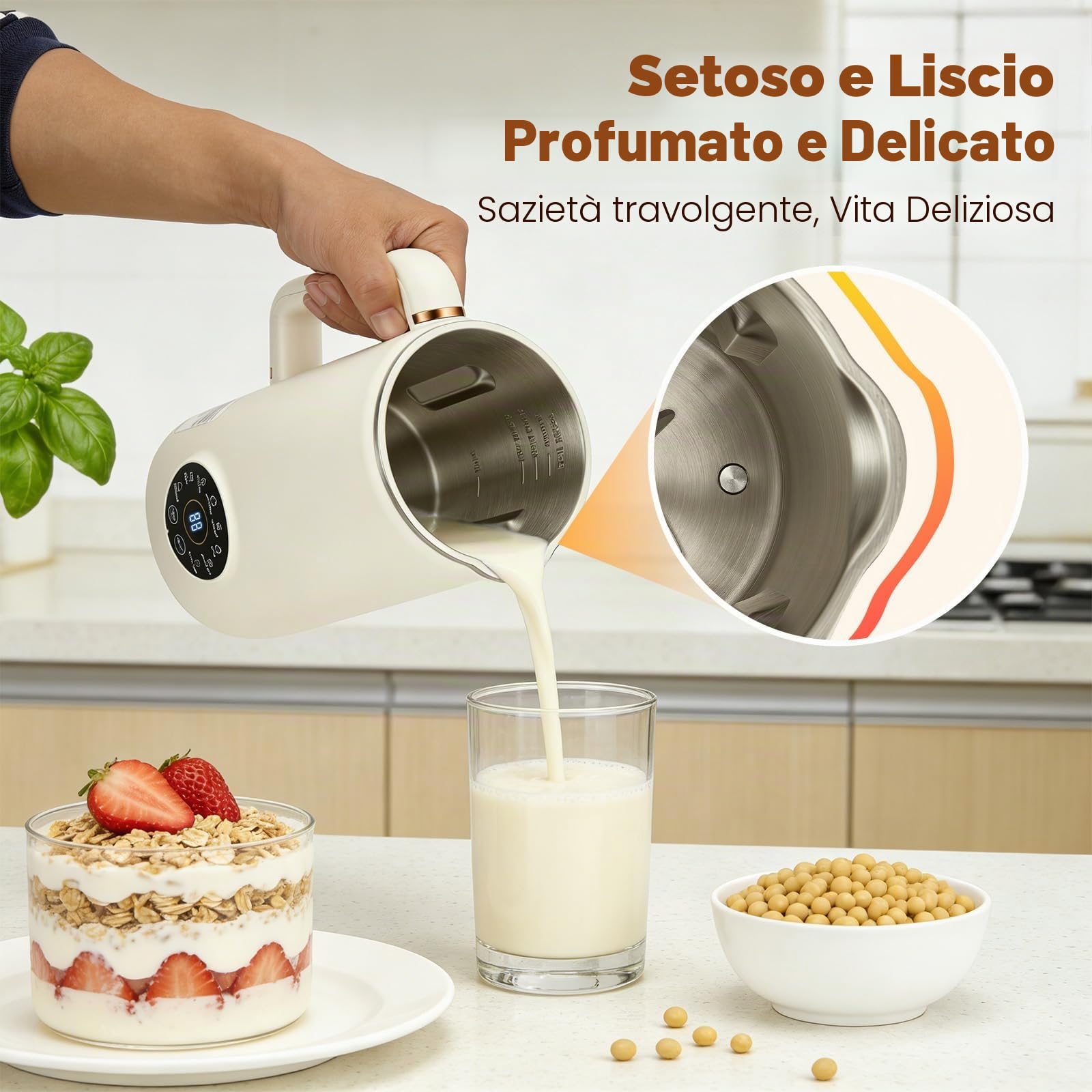 Macchina per Latte di Noci Vegetale 1000ml, 10 Lame in Acciaio Inox, Touch Screen Intelligente, 12h Timer, Autopulente, Macchina Multifunzione per Latte di Soia, Noci, Succhi e Zuppe, per Famiglia
