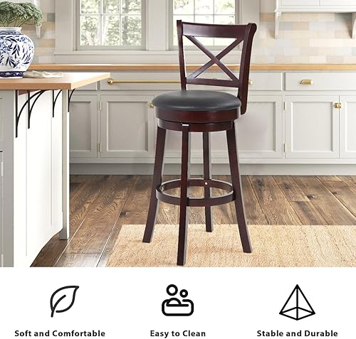 Miniatura 3 de Taburetes de bar, taburetes de altura de barra con respaldo en X, taburetes de bar de madera con respaldo bajo con giro de 360 grados, taburetes de