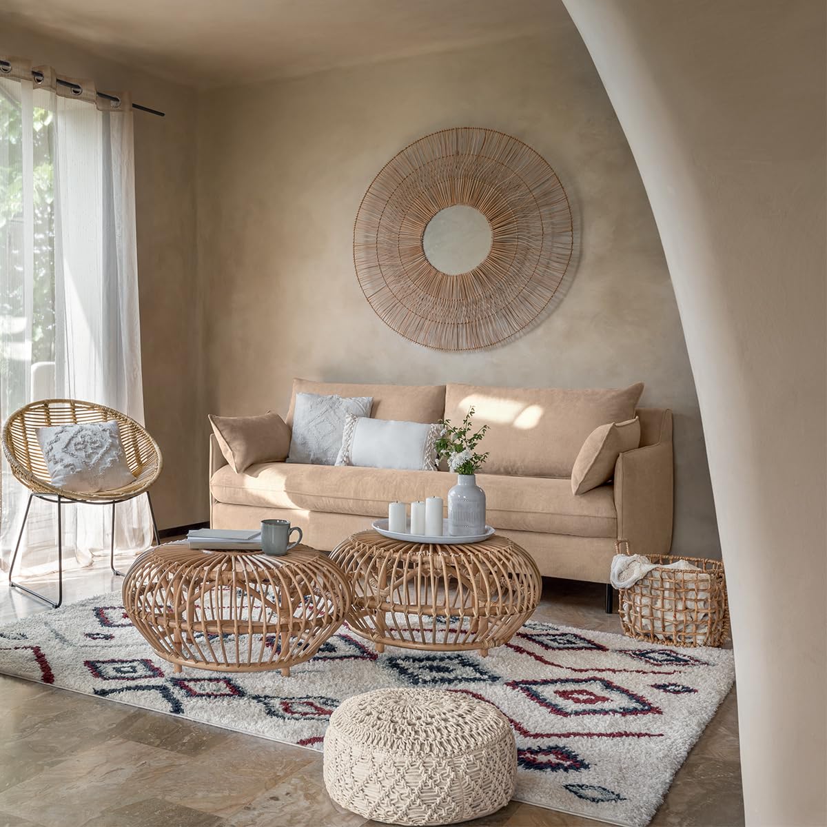 Tapis décoratif Ivoire Bleu et Terracotta Esprit Berbère 120 x 170 cm - Atmosphera