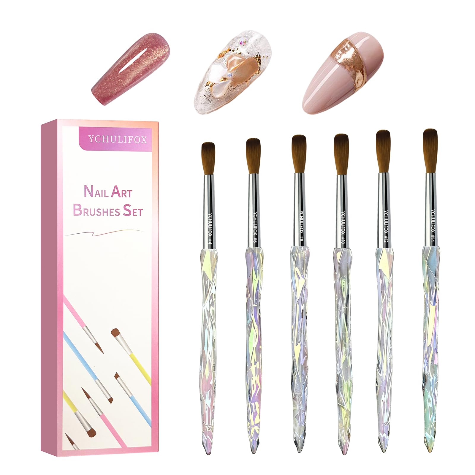 Acrylic Art Nail Kit with 6-Size Brushes (4/6/8/10/12/14) for Dip Powder & Gel Nail Art, Easily Reinforce Nail Extensions for DIY Home Salon & Professional Use.