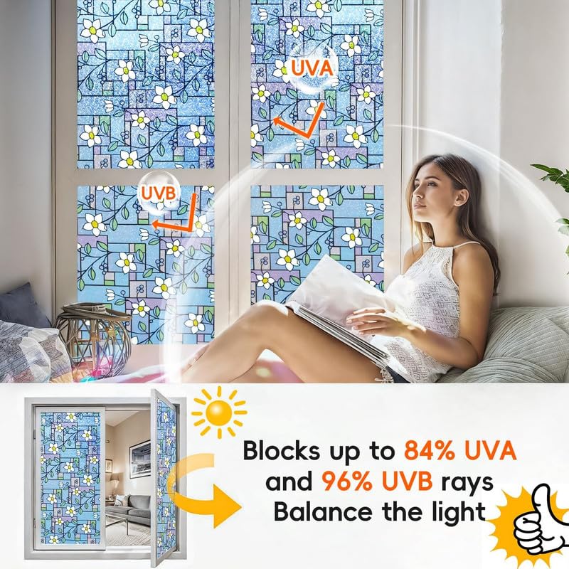 Image of Blue Flowers Printed GlassFilm Window Film Window Sticker Glass stickerFor Privacy, Sun Control, Decor for Home, Office & Bathroom (12 Inch X 60 Inch)