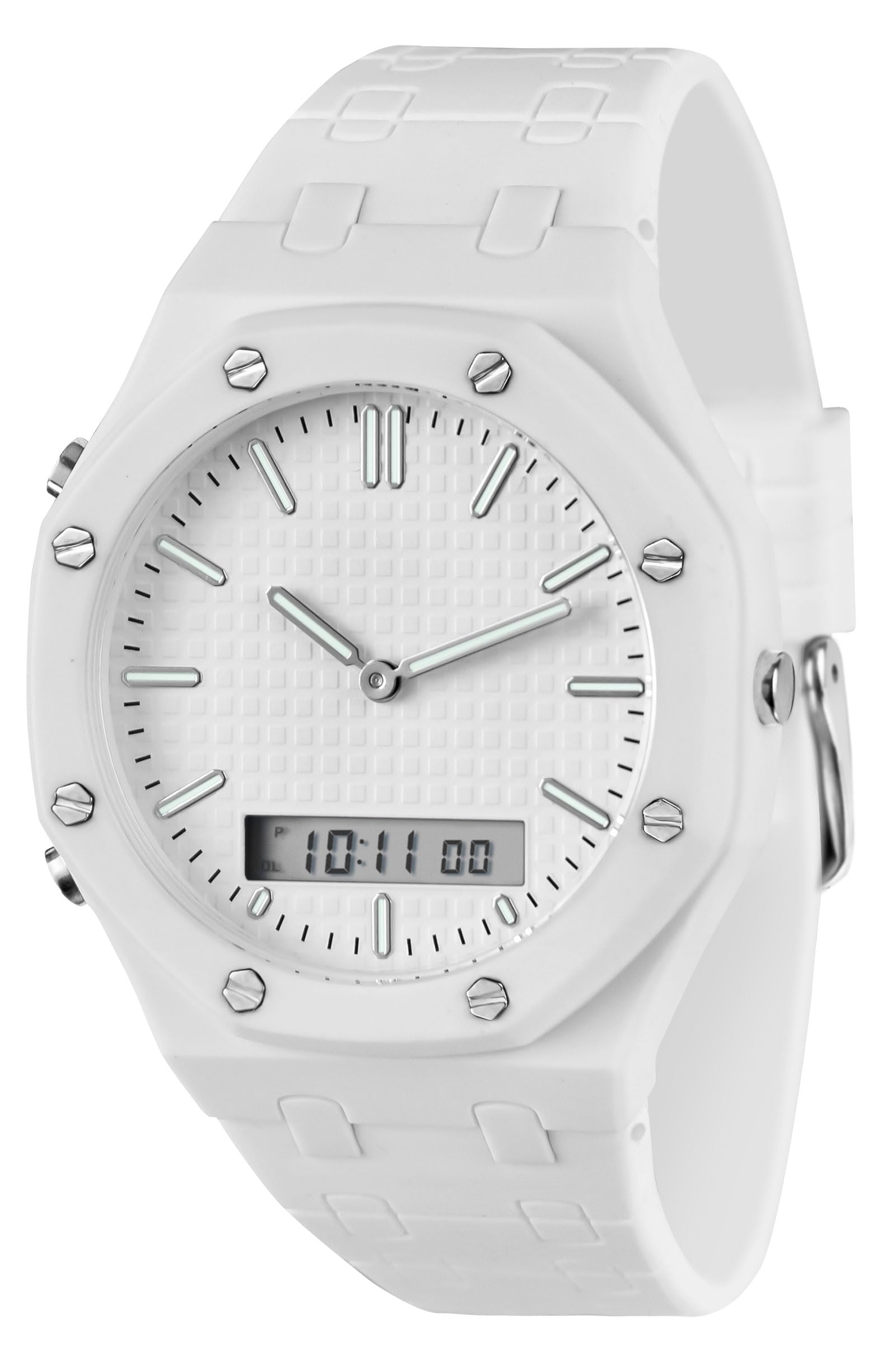 findtime Digital Analog Armbanduhr Herren Minimalistische Quarzuhr 5ATM Wasserdicht Beleuchted Outdoor Sport Herrenuhr Mit Datum Woche Alarm Chronograph Leicht Zu Lesen Achteckig Weiß
