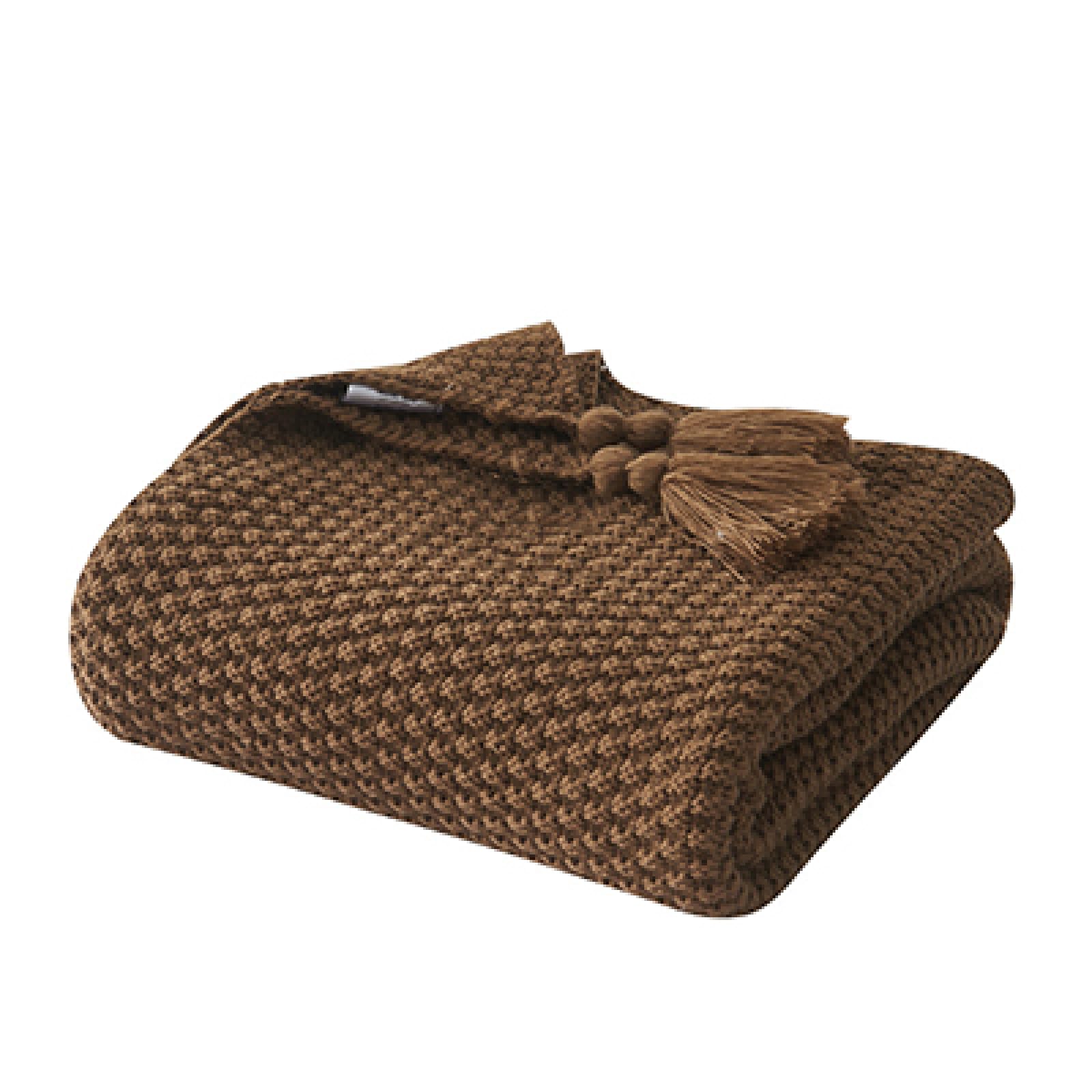 DANETI Thread Blanket with Tassel Solid Beige Grey Coffee Throw Blanket for Bedroom Sofa Home Textile Knitted Blanket 180x200cm(71x79inch) Coffee