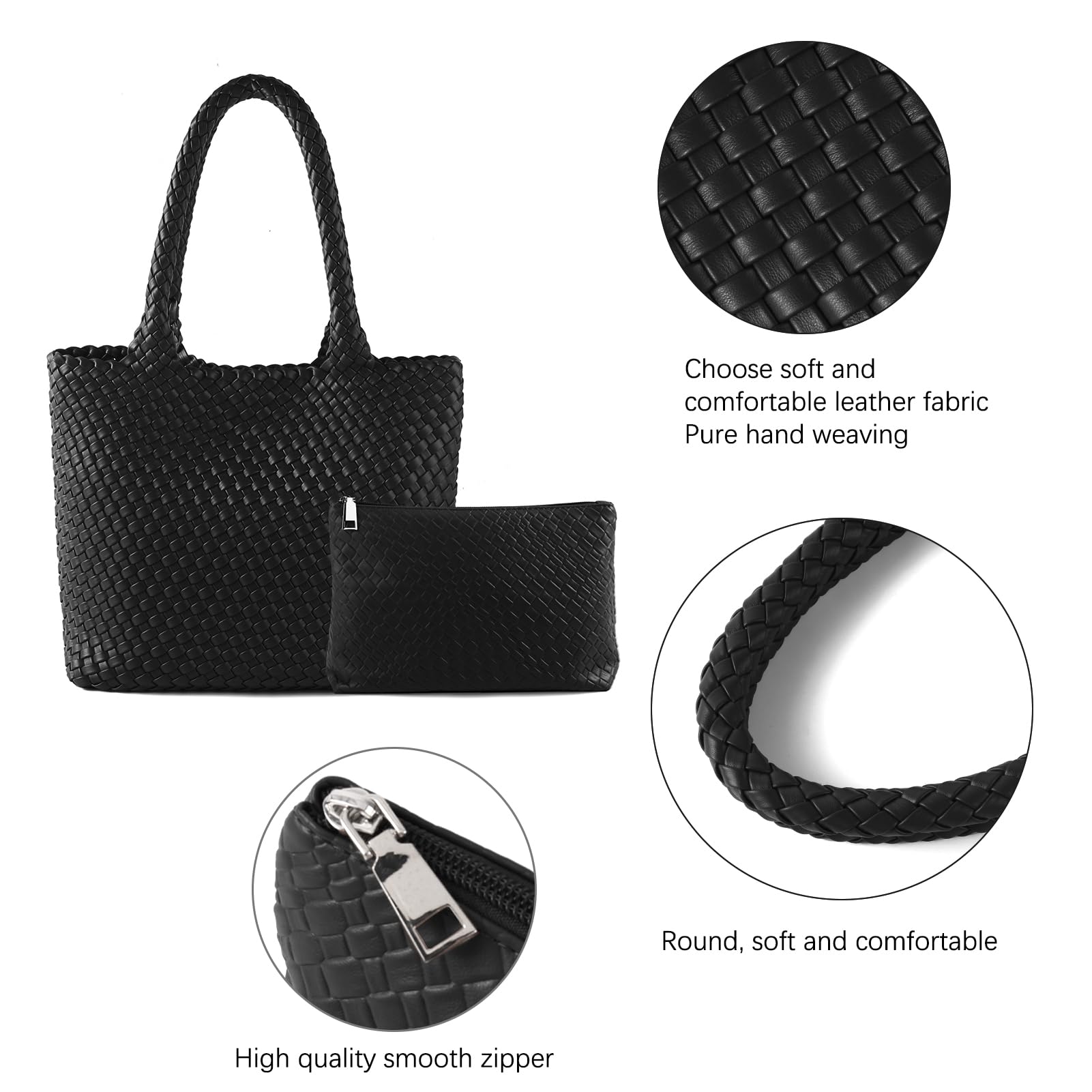 Handgewebte Tasche für Damen, oberer Griff, Schultertasche, veganes Leder, groß, für Reisen, Strand, Hobo-Handtasche