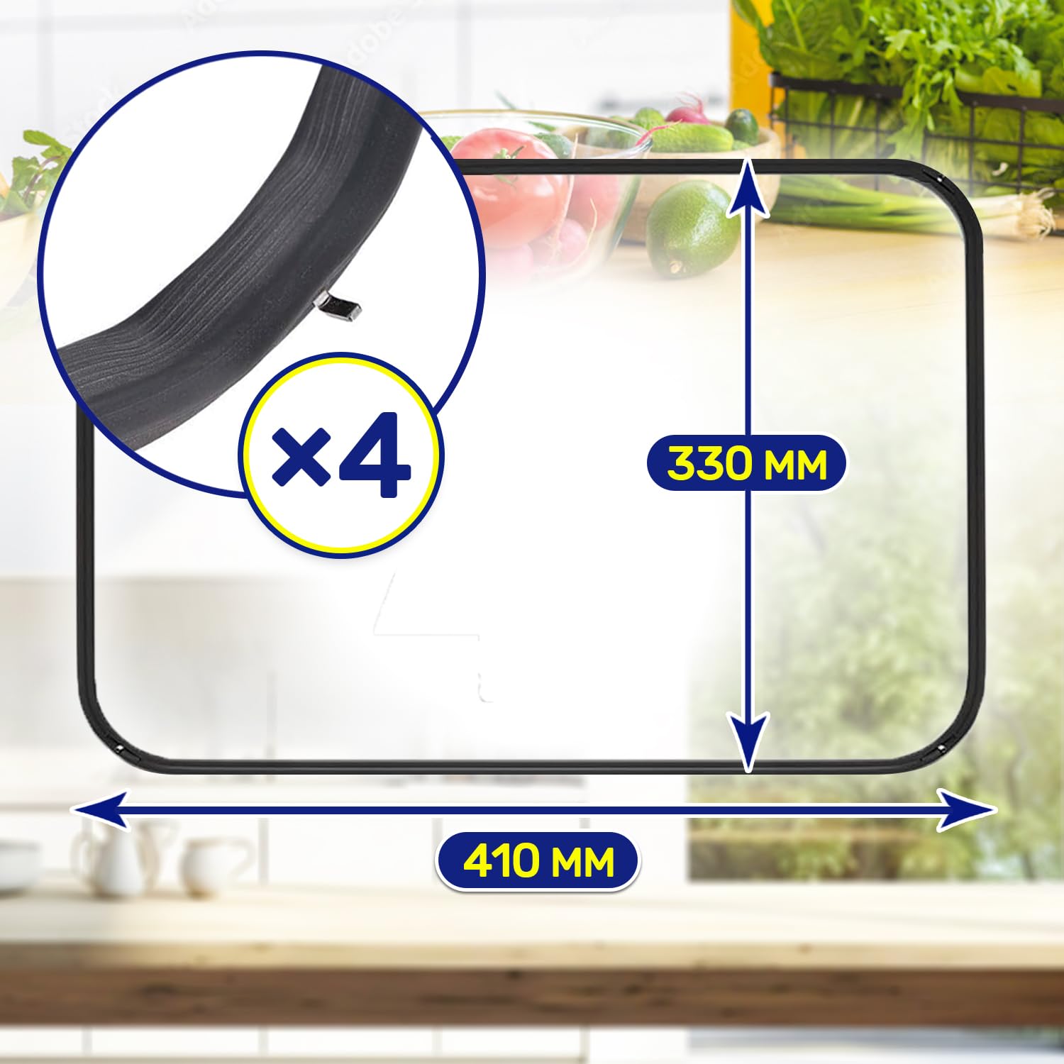 Backofen Dichtungsgummi 410x330 mm mit 4 Haken mit dem Originalcode 8065348 80445572 Backofen Dichtung für Amica für Hansa für Kaiser - MADE IN EU - Garantie 10 Jahre - MONTERAL