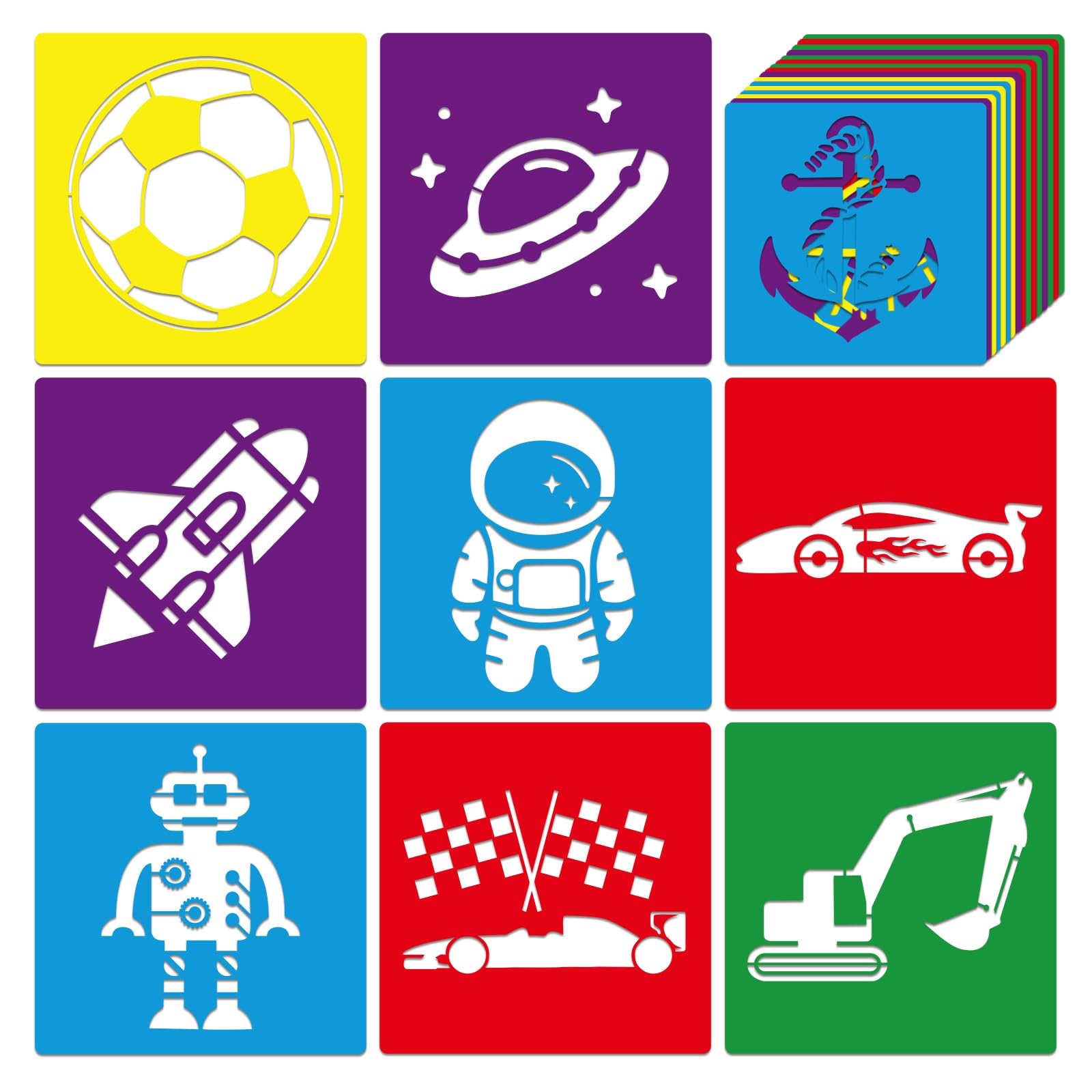 24 PCS Kids Stencils for Painting Sidewalk Chalk Stencils Boys Discovery Themed Stencil Kids Style Collection - 6 in