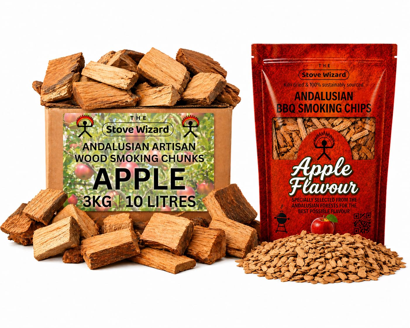The Stove Wizard Apple Smoking Wood Chips & Chunks Bundle 3.4 + 10 Litres