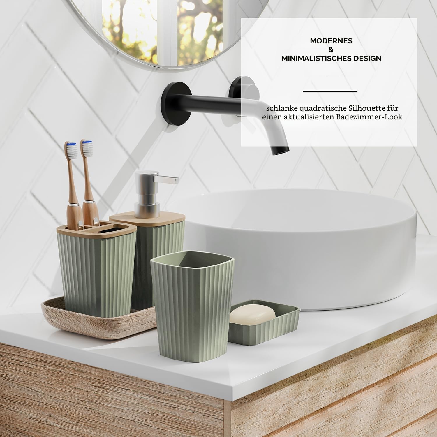 Clara Clark Badezimmer-Set – Salbeigrün Badezimmer-Zubehör-Set, 6-teiliges Badezimmer-Zubehör-Set, Badezimmer-Sets mit WC-Bürste, Mülleimer und Seifenspender