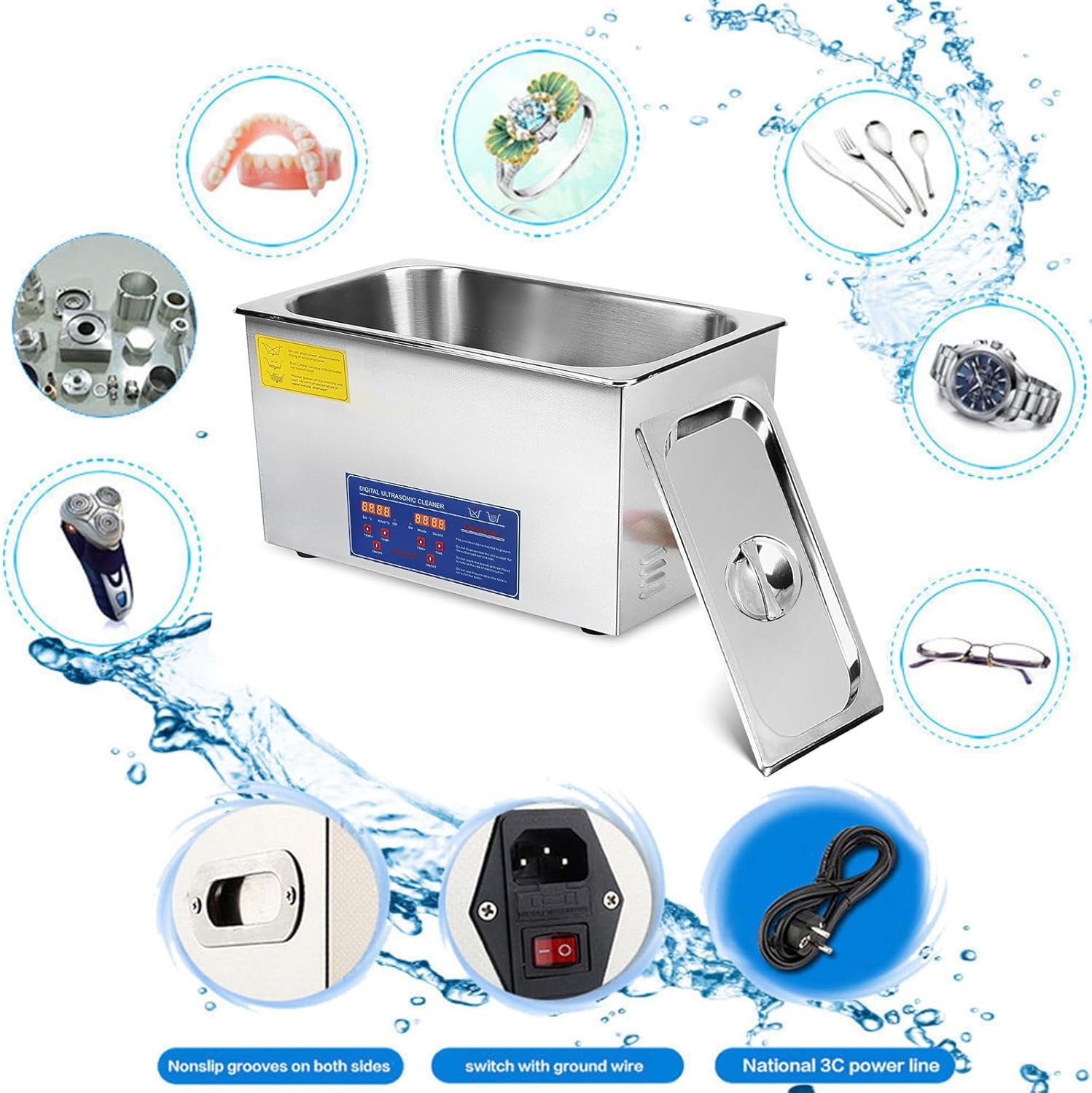 Ultrasonic Cleaner 6L Professional Ultrasonic Cleaning Machine 40kHz with Digital Timer and Heater Ultra Sonic Jewelry Cleaner Machine for Glasses, Jewelry, Watches, Dentures and Metal Parts