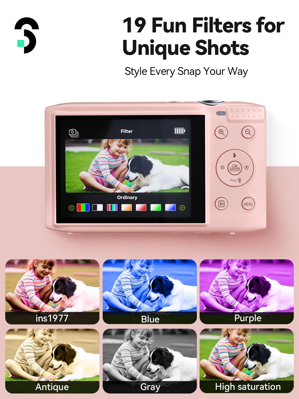 SOOMFON 72MP Aparat cyfrowy, aparat fotograficzny z 16-krotnym zoomem z kartą TF 32 GB, czytnik kart & 2 x akumulatory, przenośny aparat fotograficzny w stylu vintage z 7,1-centymetrowym ekranem, dla