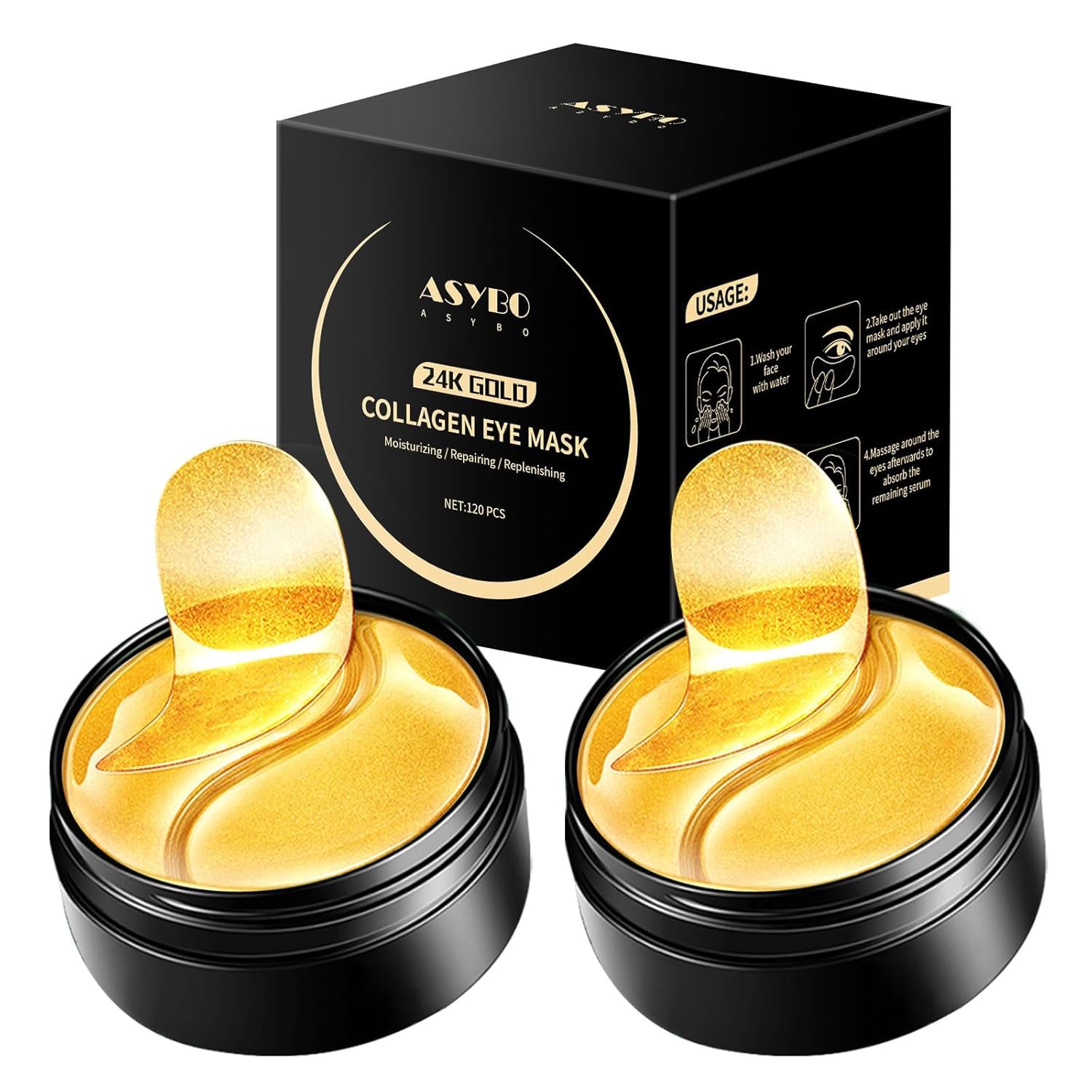 120 Pcs Under Eye Masks, Golden Under Eye Patches, Eye Treatment Mask for Dark Circles, Puffy Eyes, Fine Lines, Anti-Aging and Anti-Wrinkle, Collagen Under Eye Mask