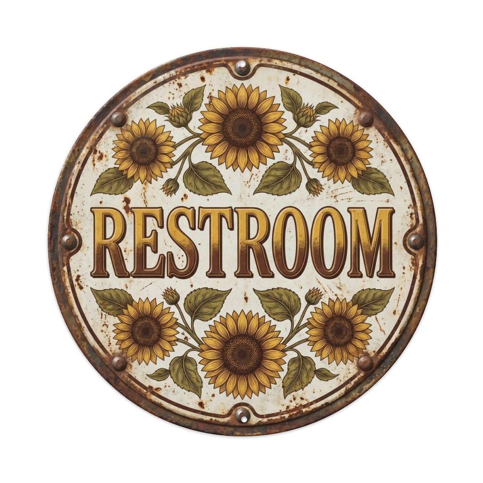 Botanical Floral Room Label Restroom Sunflower Metal Tin Sign