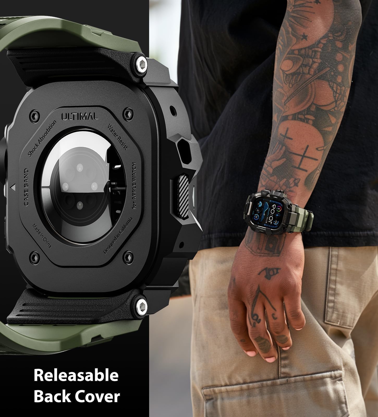 ULTIMAL Robusta custodia con cinturino per Apple Watch da 44 mm e 45 mm, per Apple Watch Serie SE/SE 2a generazione/6/5/4, serie 9/8/7 da 45 mm, custodia antiurto di grado militare per iWatch Tactical