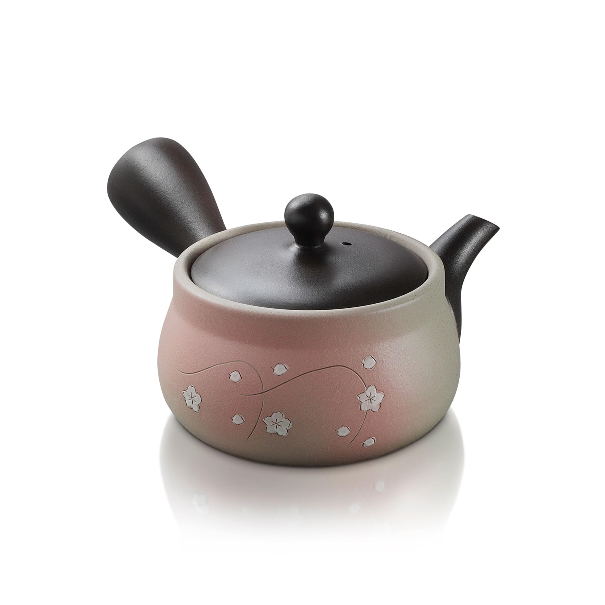 Japanese Green Tea Co. Teiera giapponese in argilla rossa per tè verde (255 ml), tradizionale teiera in argilla prodotta in Tokoname con design floreale, sistema a maglia fine per tè Fukamushi