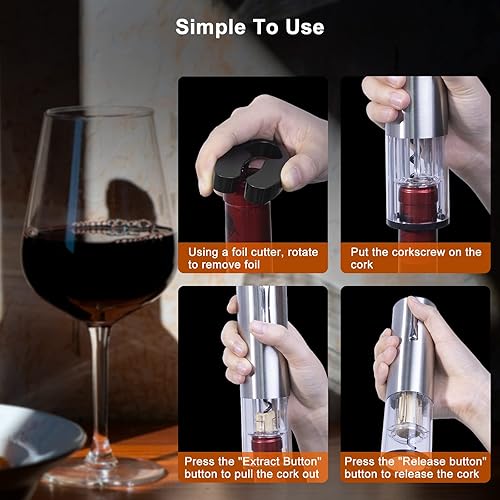 Miniatura 4 de DEMEYATH Abridor eléctrico de vino automático de botellas de vino recargable con cortador de aluminio tapón al vacío y aireador de vino para los