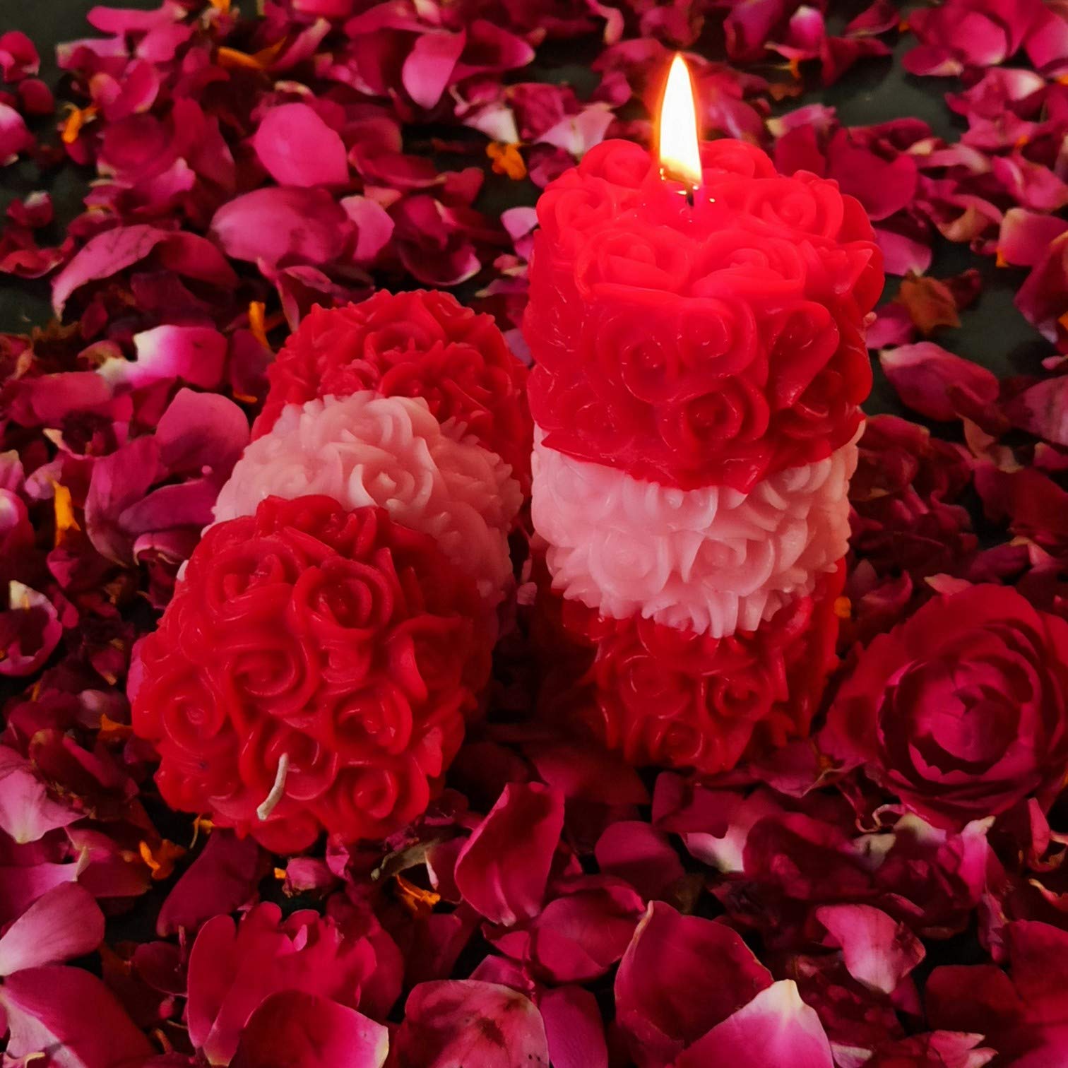 Shraddha Creation Paraffin wax Designer Pillar Candle, Pack of 2, Rose;Vanilla 2