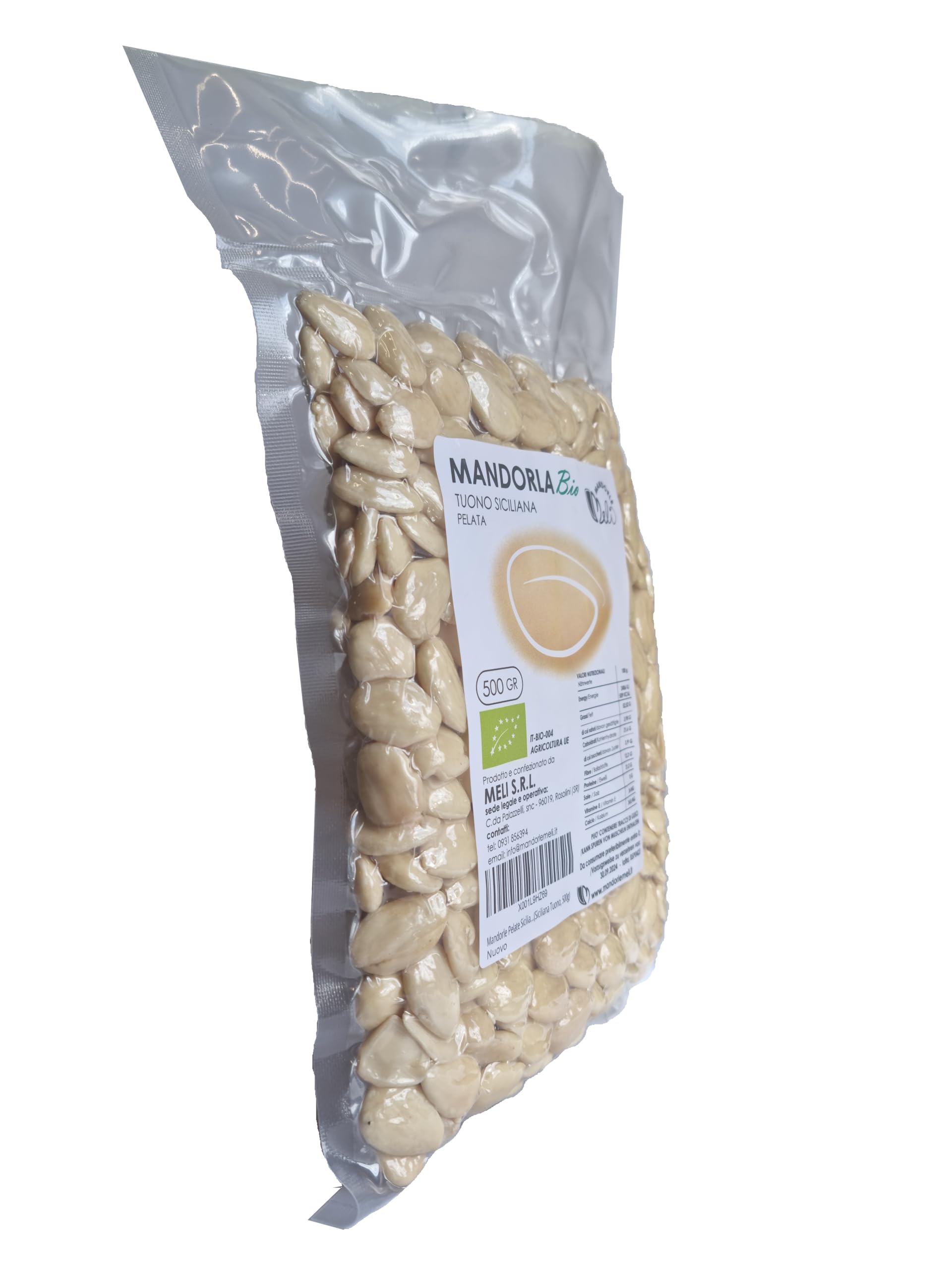 Mandorle Pelate Siciliane Bio - Frutta Secca Fonte di Vitamine e Fibre - Senza Glutine (Siciliana Tuono, 500g)