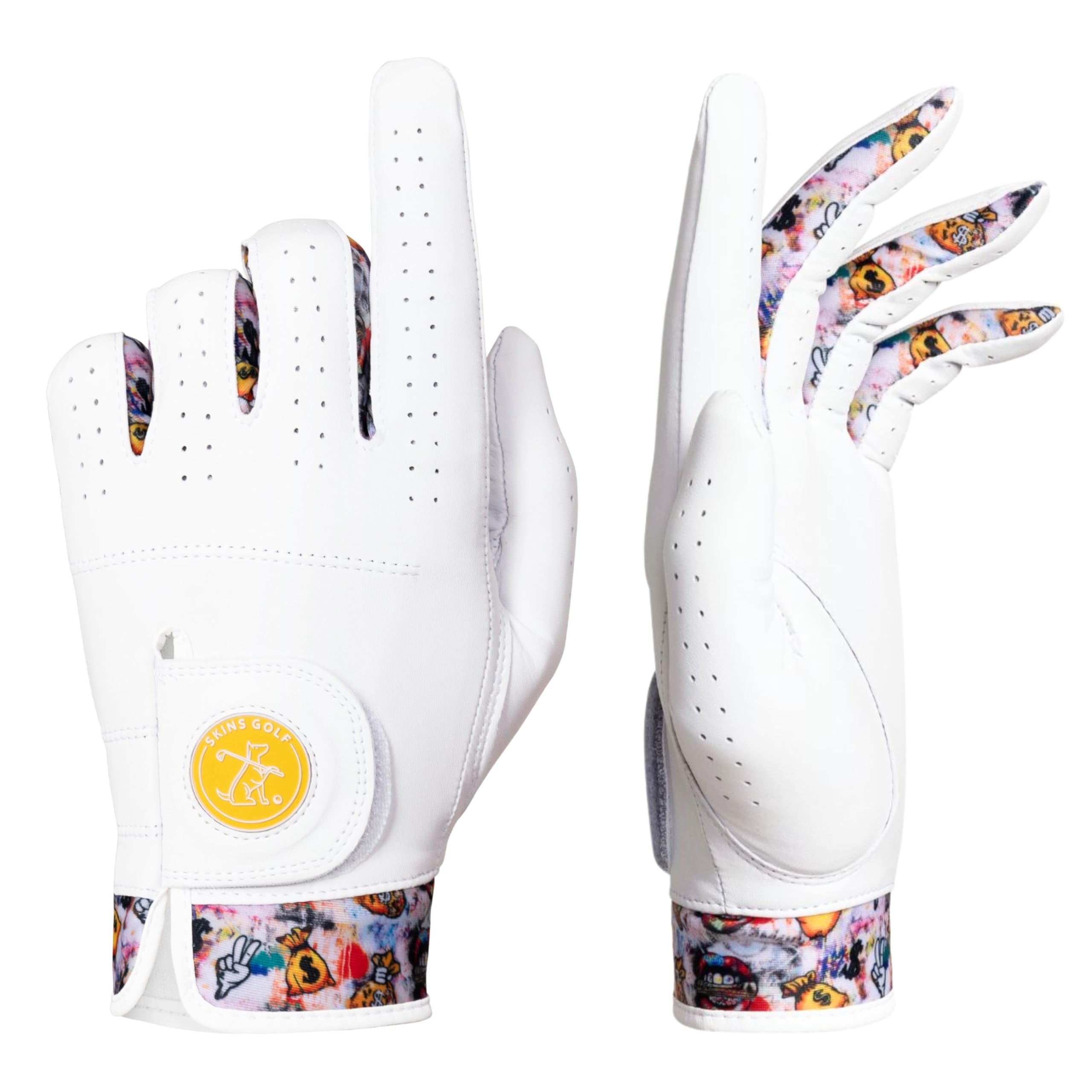 Skins Golf Gloves - Totally Unique Designs | AAA Cabretta Leather | Mens Golf Glove | Sizes S-XL | Wear on Left Hand (Money Bags, S)