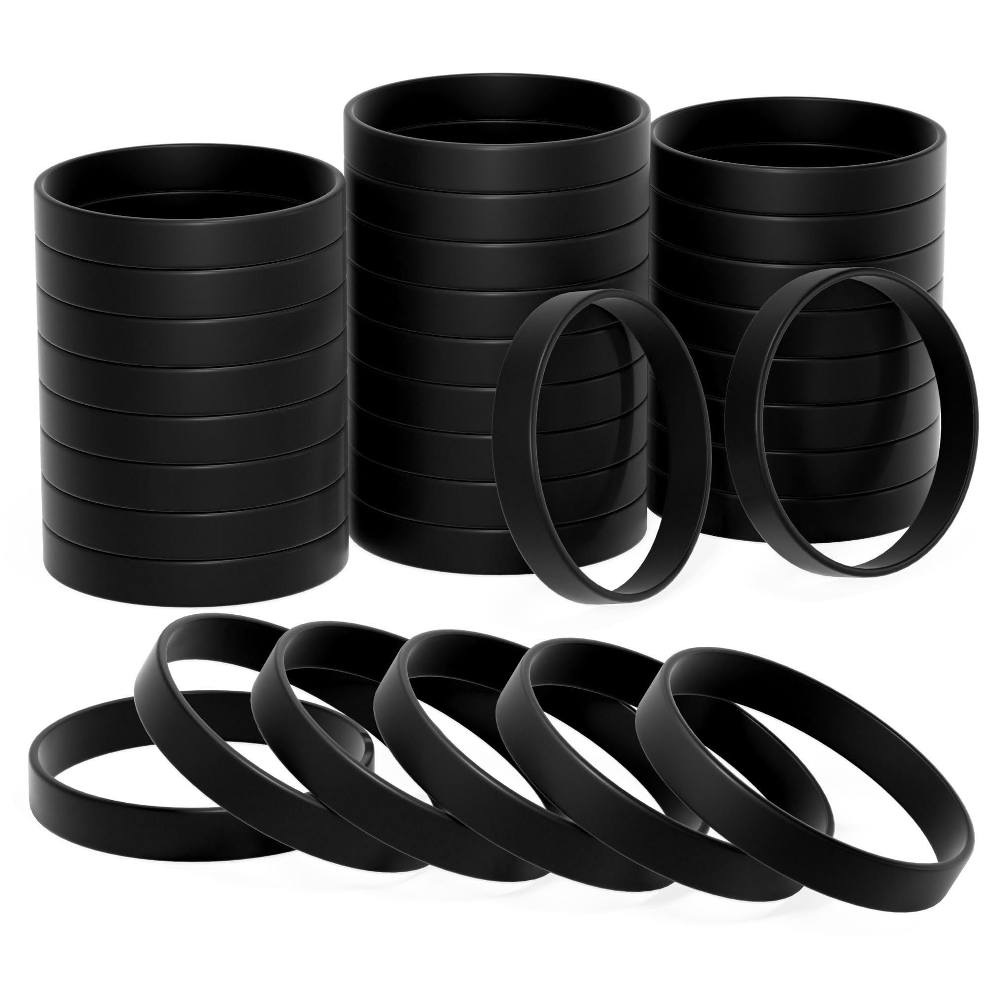 Bouiexye 120 Pieces Rubber Bracelets Black Silicone Wristband Unisex for Sports Teams Party Games Fashion Decorations