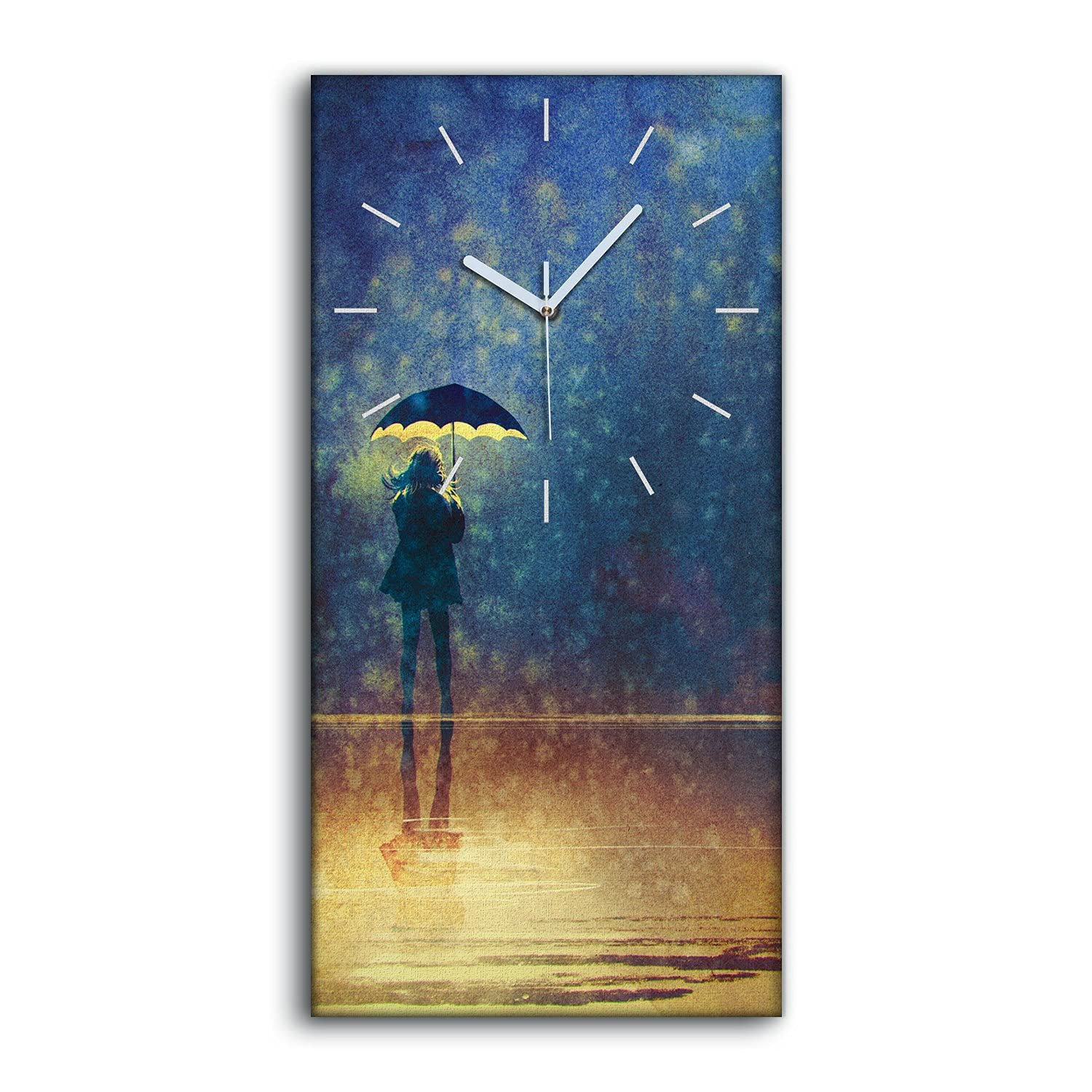 Horloge sur toile silencieuse femme au parapluie deco salon sans tic-tac 30x60cm