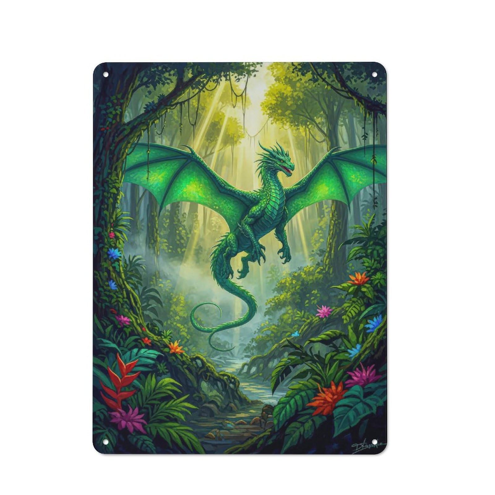 Emerald Dragon in Lush Jungle Metal Tin Sign for Pet Owners, Birthday, Christmas Or Housewarming Gift, 40x30cm