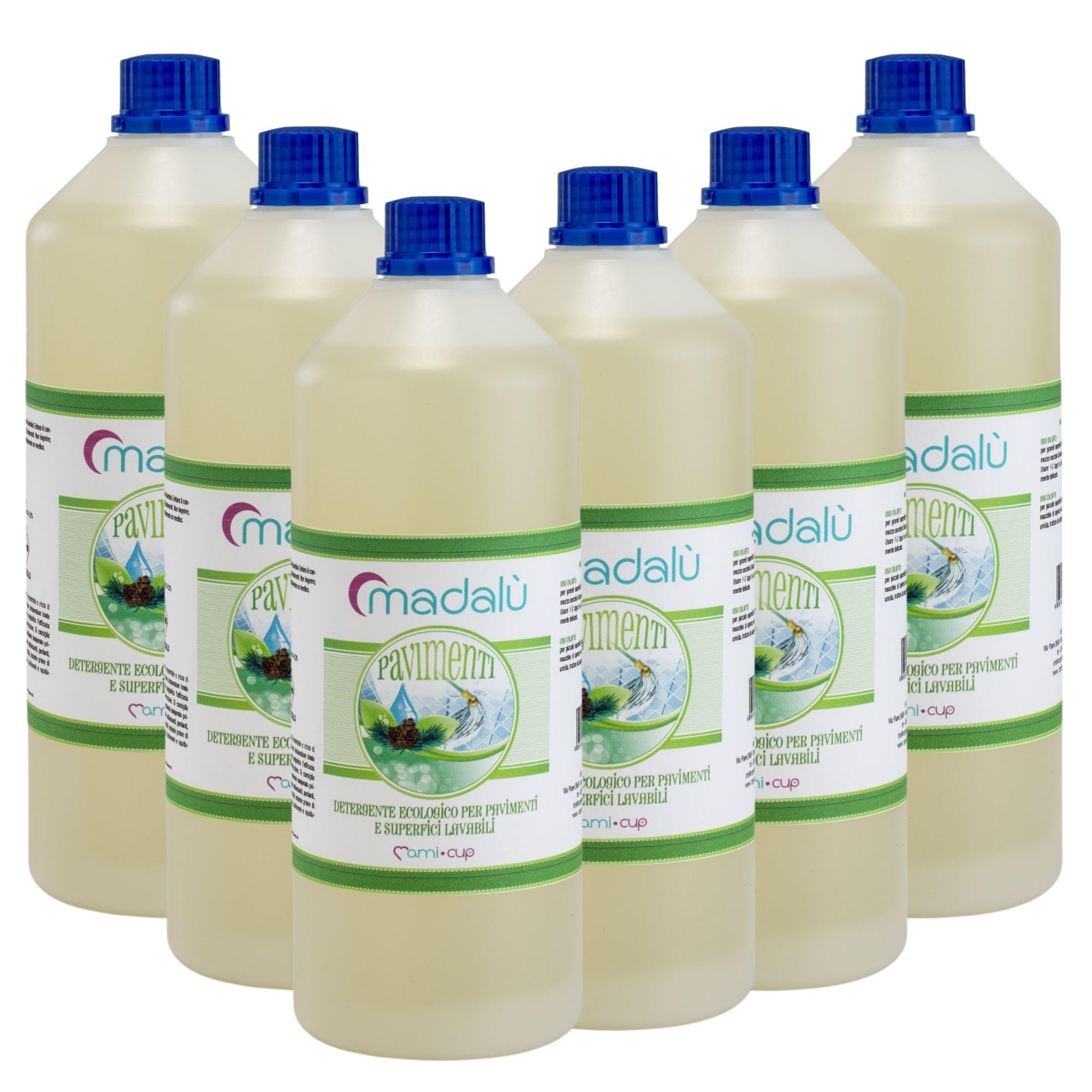 MADALU' - Detersivo Pavimenti Profumato, Concentrato e Biodegradabile (6 Pack da 1 Litro) Detergente Pavimenti Interni ed Esterni Disinfettante per Pulizia Pavimenti Professionale Made in Italy