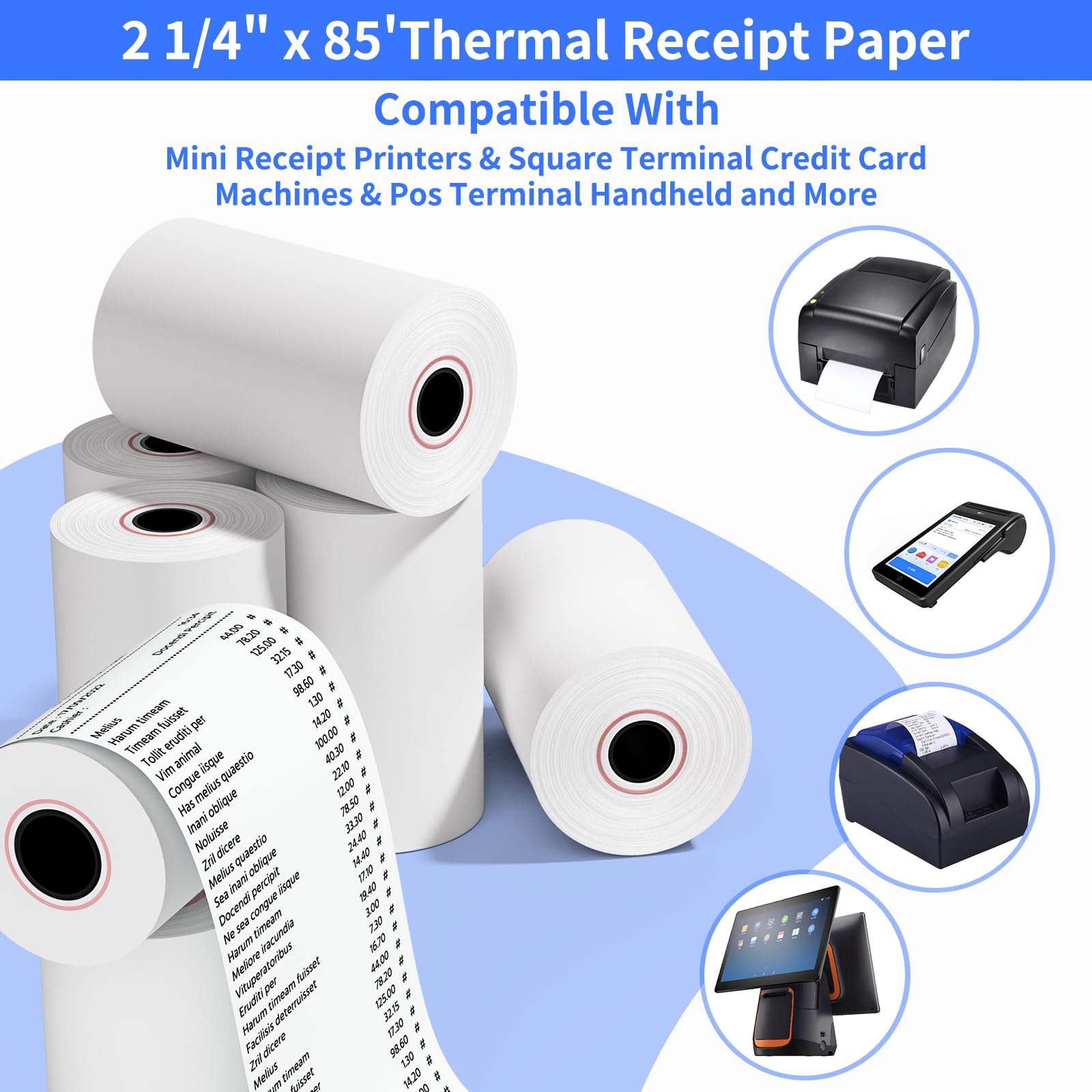 Rollos de papel térmico de 2 1/4 x 85 pulgadas, papel térmico para recibos sin BPA, papel para impresora térmica de recibos POS, 50 rollos