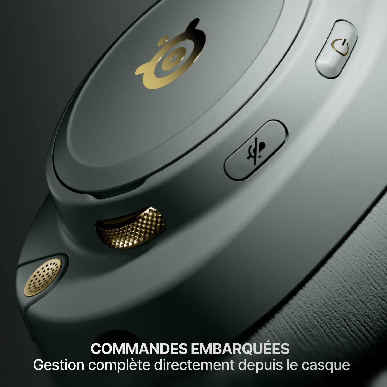 SteelSeries Arctis Nova Elite -Sage&Gold- Casque Gaming sans Fil- 96 kHz / 24 Bits - Haut-parleurs en Fibre de Carbone -ANC- Réduction du Bruit par IA - Appli - 2,4GHz+Bluetooth -OmniPlay PC+PS+Xbox