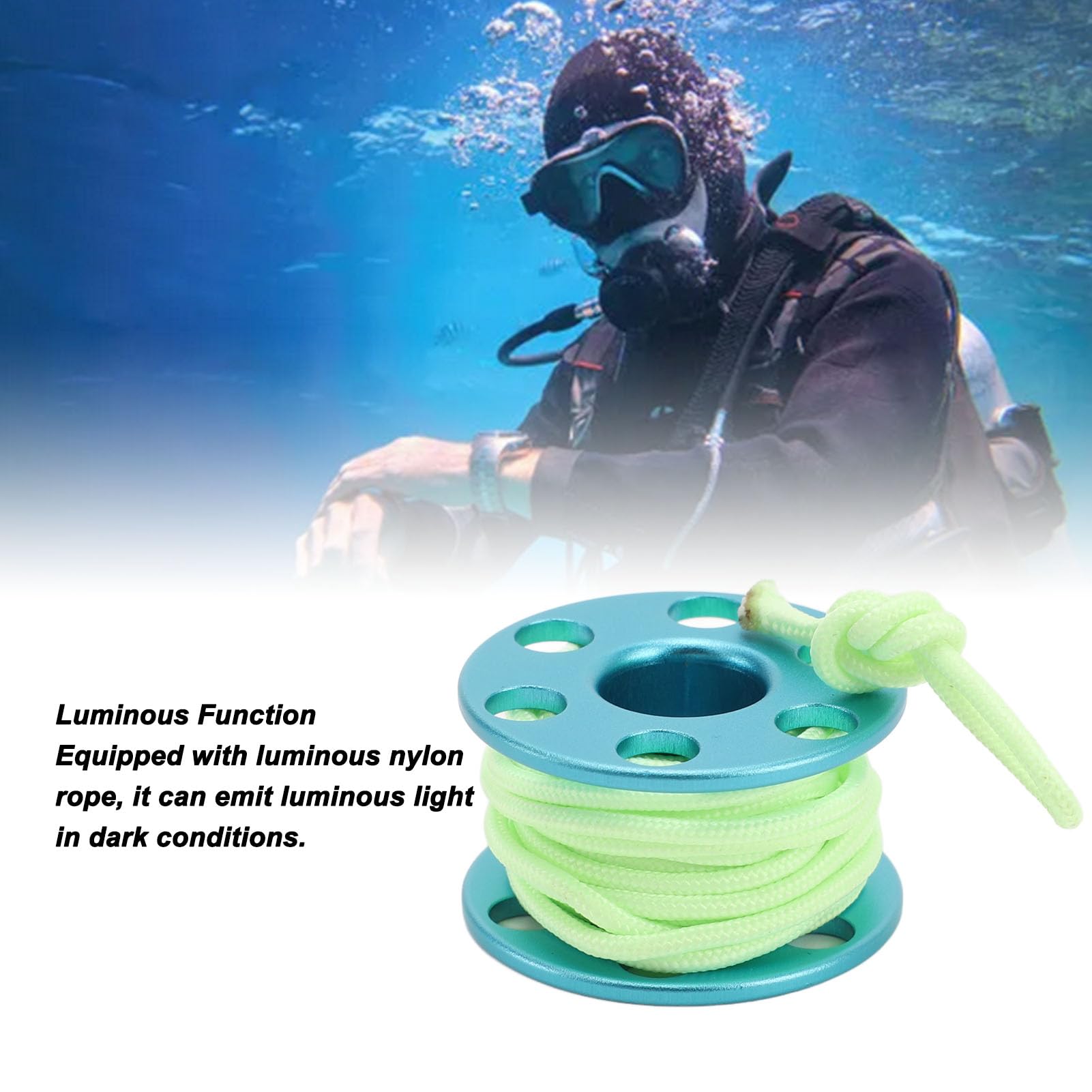 Fydun Luminous Mini Spool Pendant: Aluminum Alloy Diving Finger Reel Pendant with Green Cord, for Souvenirs and Gifts for Diving Enthusiasts (Blue), Fydunefcq5968s4-14