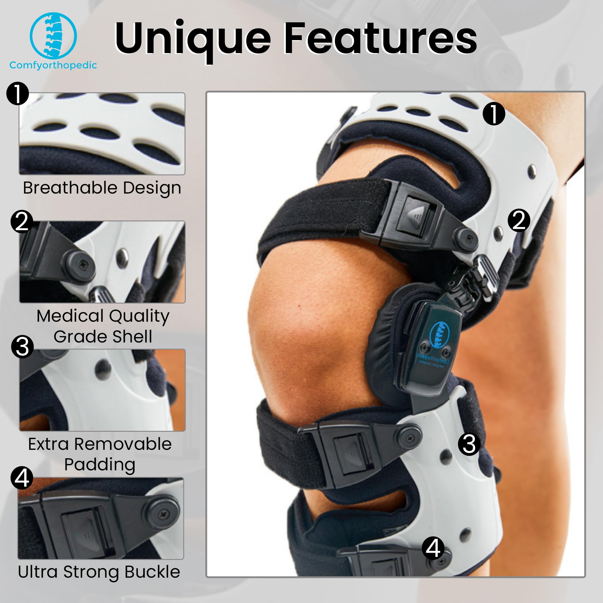 Comfyorthopedic Rodillera descargadora de oA mejorada para osteoartritis, artritis, reparación de defectos de cartílago, necrosis avascular, hueso sobre hueso, dolor articular y degeneración,