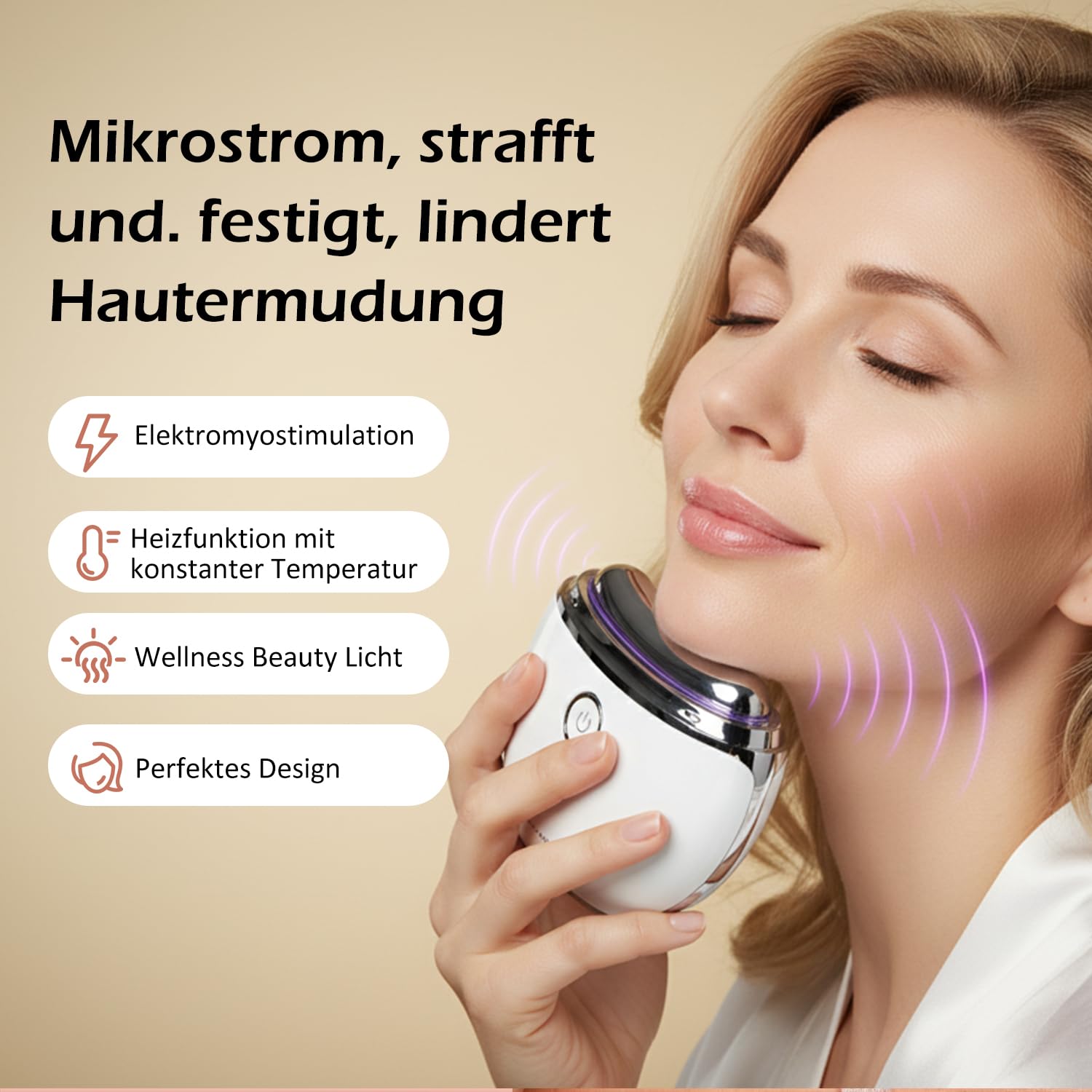 EMS Gua Sha,Rolandus® Gesichtsmassagegerät Gua Sha Elektrisch mit Vibration & Wärme Gesichtsformungswerkzeug mit Rot,Blau,Grün&Buntfarbigslicht Face Massager Für Gesicht Anti Falten Anti Aging