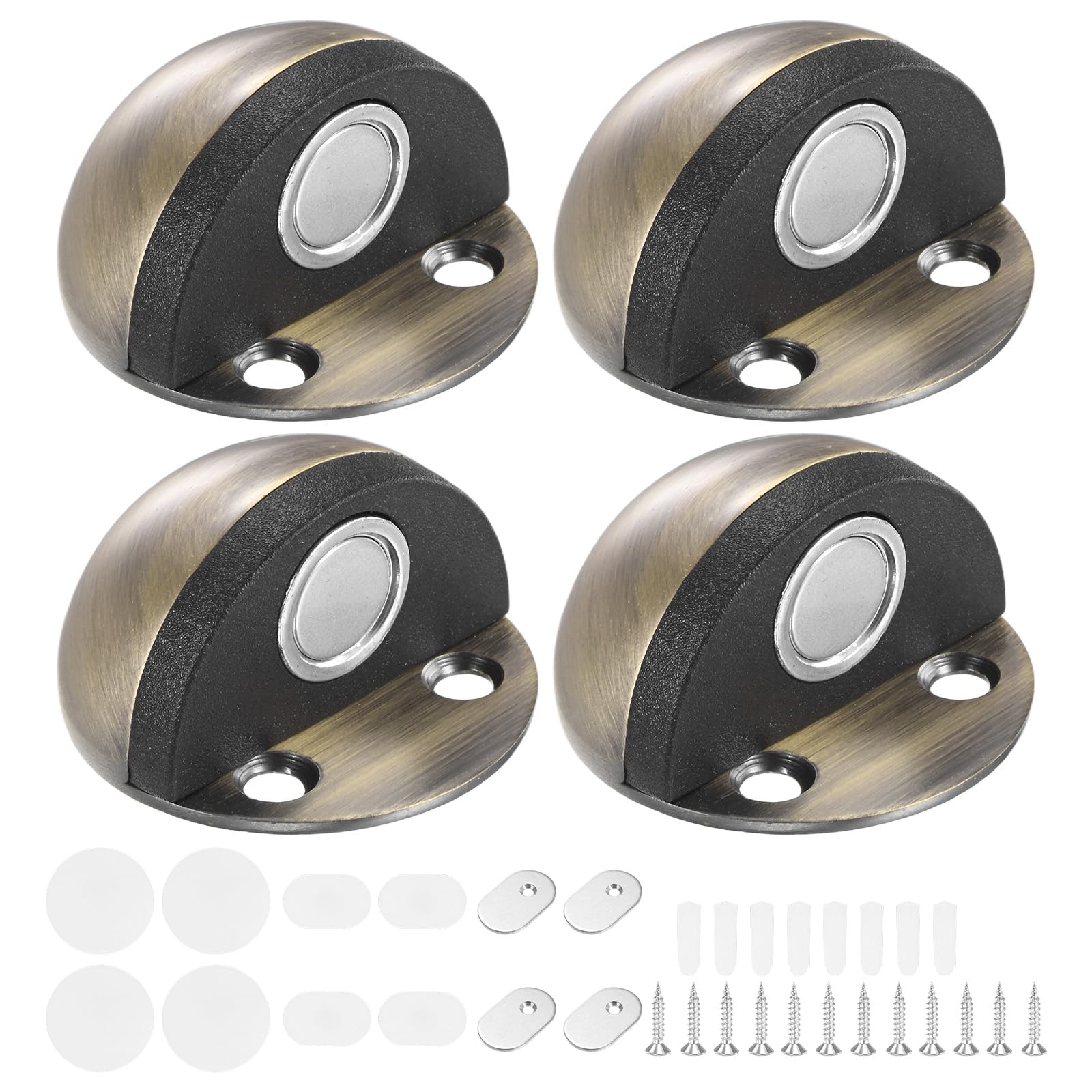 M METERXITY 4-Pack Floor Mounted Door Stops, Stainless Steel Half Dome Magnetic Gate Stopper with Plastic Rubber Bumper for Living Room/Bedroom/