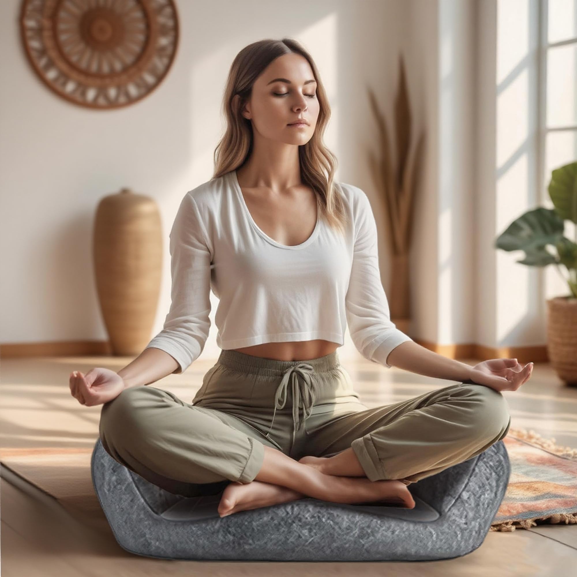 Cojín de Meditación Yoga & Zen - Espuma Memory Extra Gruesa - Soporte Espinal para Sentarse en el Suelo - Hogar, Tatami y Práctica Zen