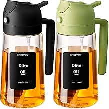 470ml 2 in 1 Oil Dispenser and Oil Sprayer, Olive Oil Dispenser for Air Fryer, Kitchen, Salad, Barbecue (Black, Green)