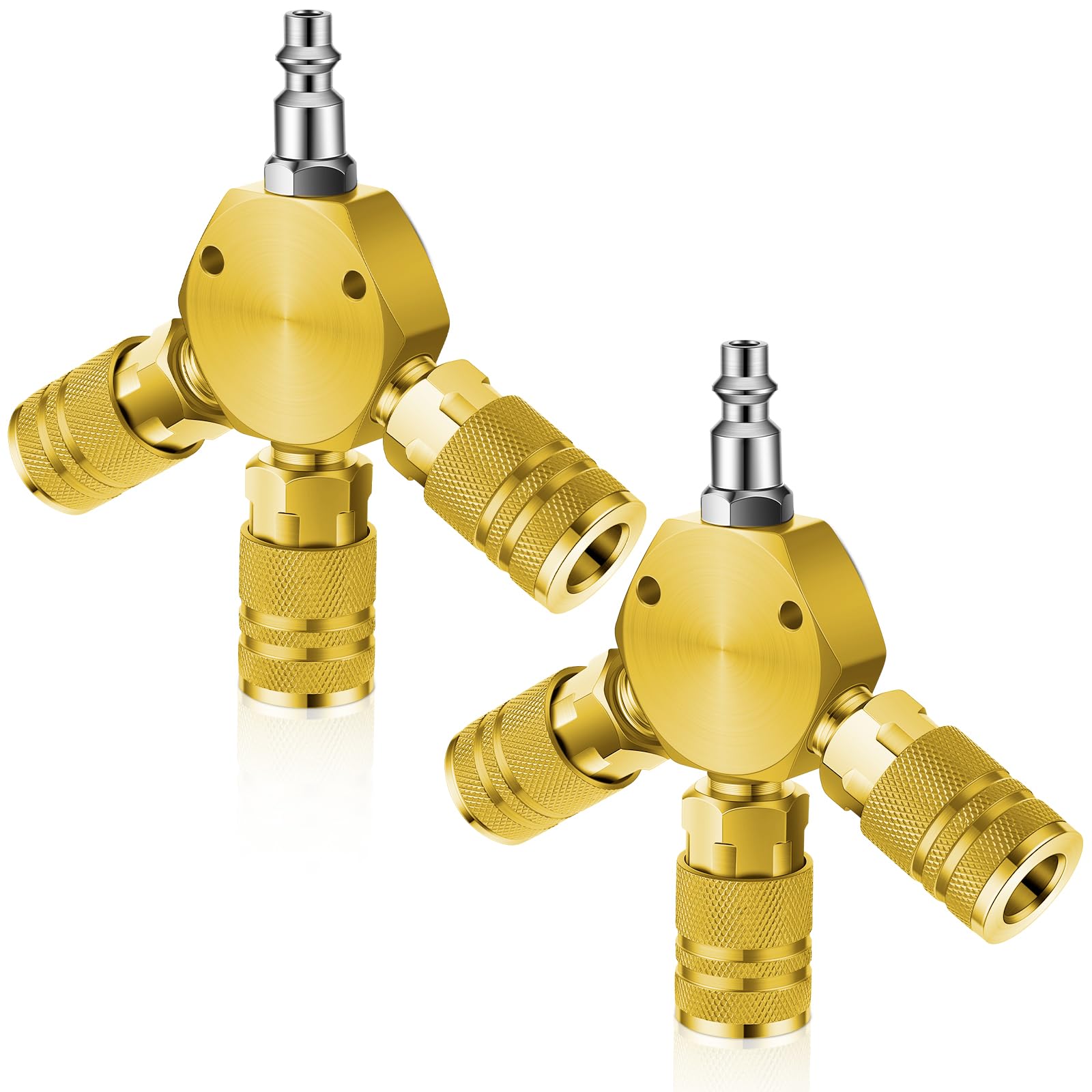 2 Pcs Air Hose Connectors 3 Way Air Hose Fittings 1/4 in NPT Compressor Fittings High Pressure Resistance Manifold Swivel 360 Degrees Connectors