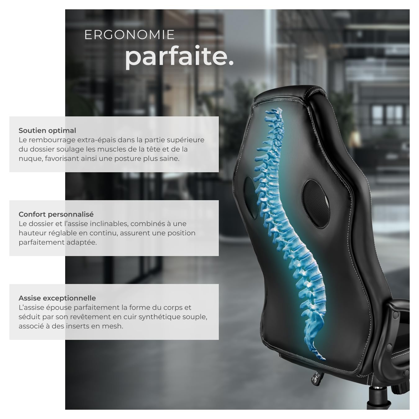 TecTake® Chaise de Bureau Fauteuil de Bureau Fauteuil pivotant Design Chaise Gaming, Siege Ergonomique, Fauteuil avec Accoudoirs, Rembourrage épais, Roulette, Hauteur réglable Teletravail