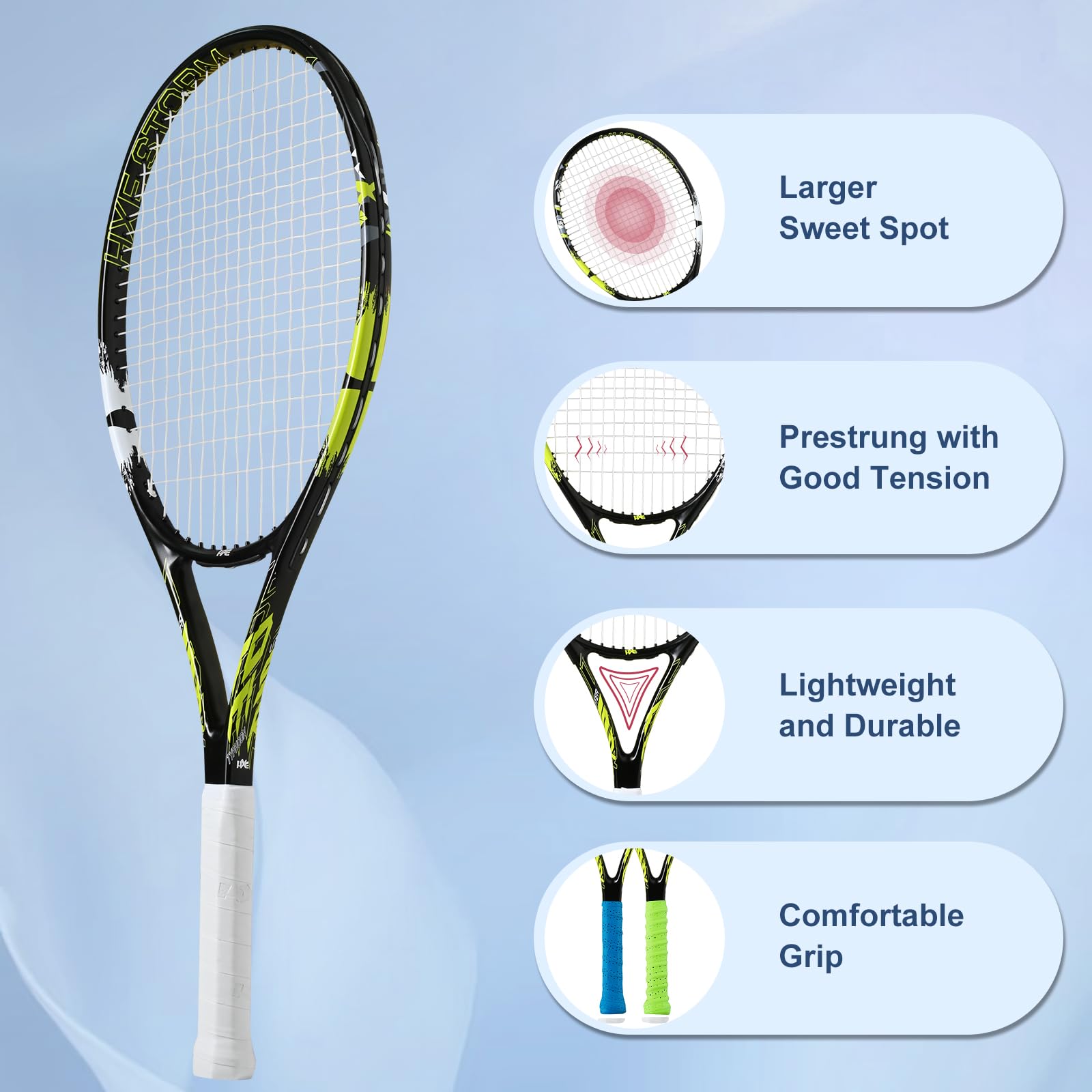 Tennis Rackets for Adults, 2 Player Pre-Strung 27 inch Recreational Tennis Racquet Set for Beginner and Professional with 2 Balls, 2 Overgrips and 1 Carrying Bag