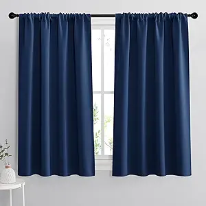 RYB HOME Blackout Curtains for Bedroom - Light Block Insulating Privacy Solar Curtain Set for Kitchen Living Room Home Theater Basement, 42 x 45 per Panel, Navy Blue, 2 Pcs