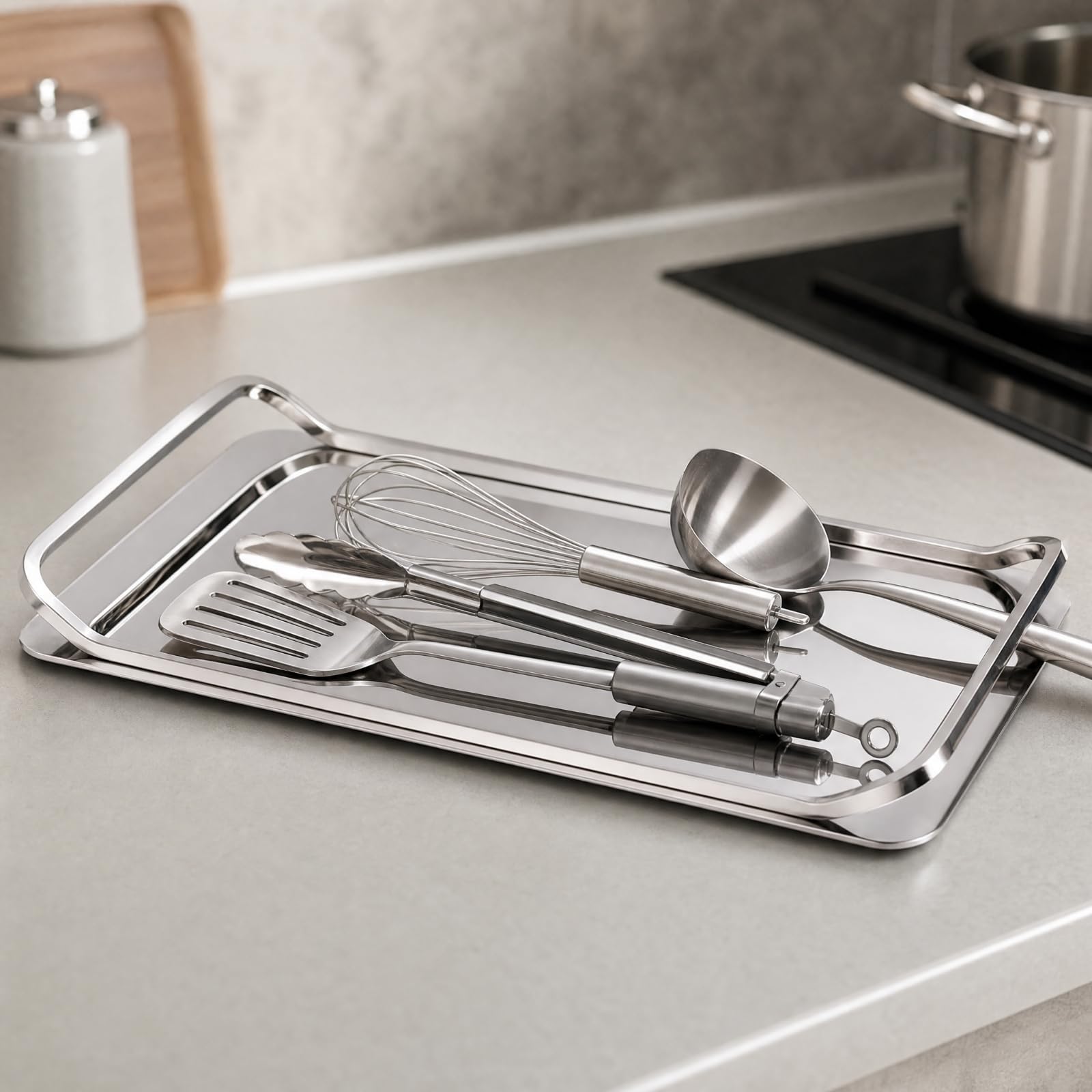 rockible Vassoio Rettangolare in Acciaio Inox Moderno Vassoio in Acciaio Inox Minimale per Organizzazione Piano di Lavoro