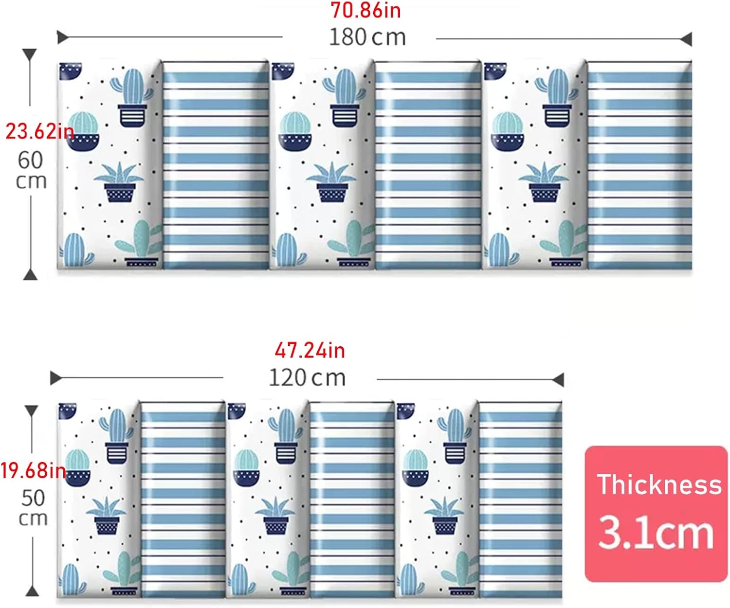 Wall Stickers Thick Soft Wall Sticker Self-Adhesive Wallpaper, 3D Cartoon Children's Wall Stickers, Safety and Anti-Collision Wall Stickers, PU Leather is Easy to Clean (Size : 180x60x3cm)