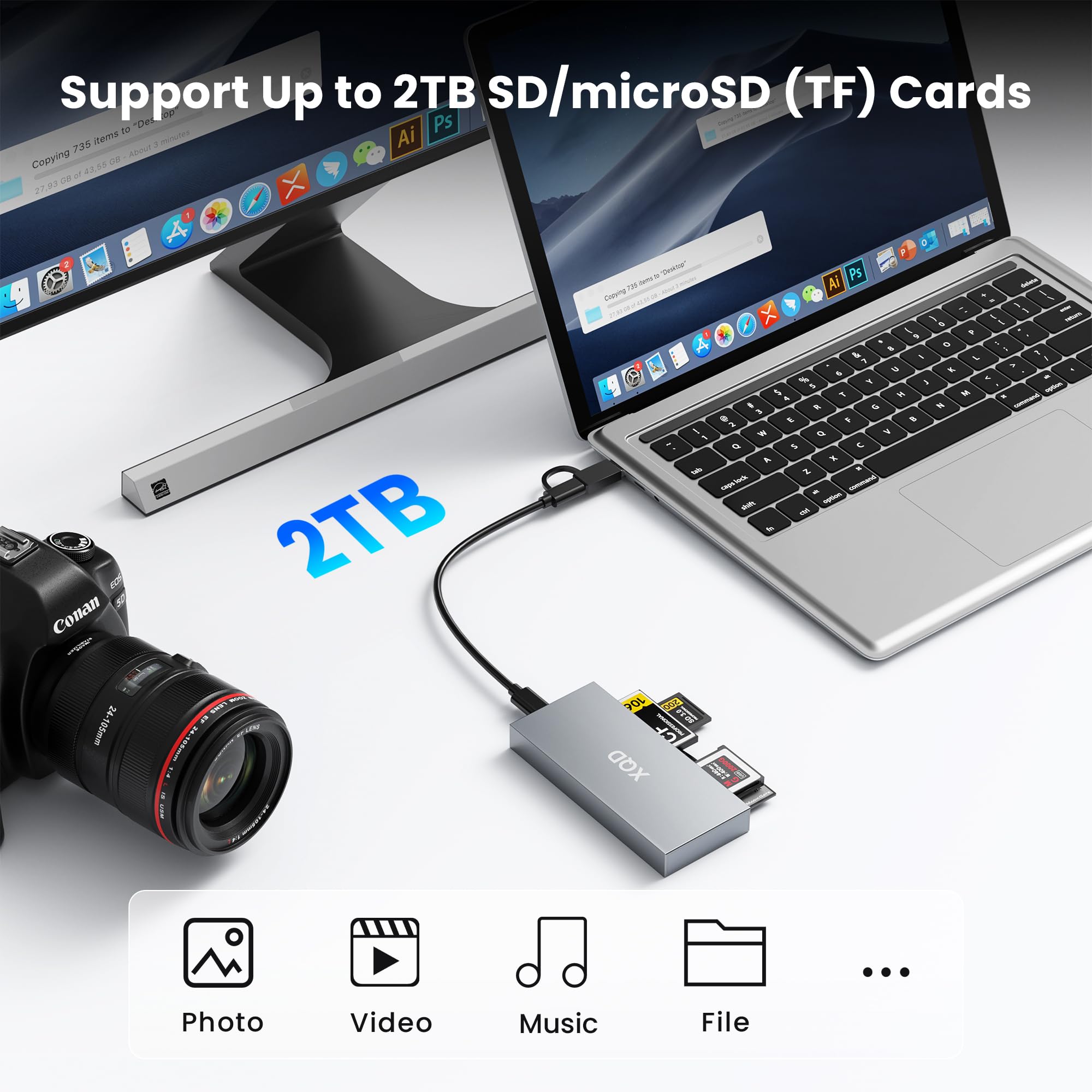 Lettore di schede XQD da 10 Gbps, lettore di schede di memoria multi 6 in 1 con USB A/USB C, supporta schede XQD/CF/XD/MS/SD/TF, adattatore per schede ad alta velocità per Sony G/M Series, Windows/Mac