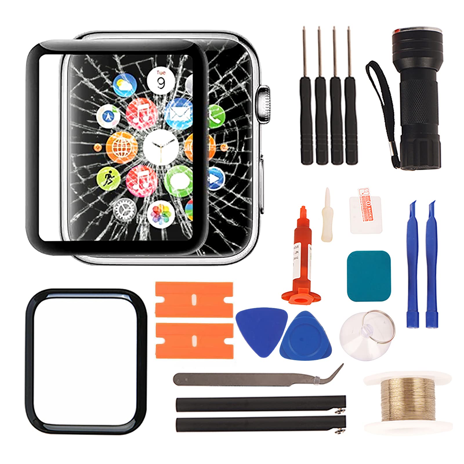 Ersatzdisplay für Apple Watch 3 – hochwertiges LED-Glaslinsenersatz-Reparatur-Set und kompatibel mit Apple Watch Glas Ersatz 42 mm (Serie 3 42 mm)