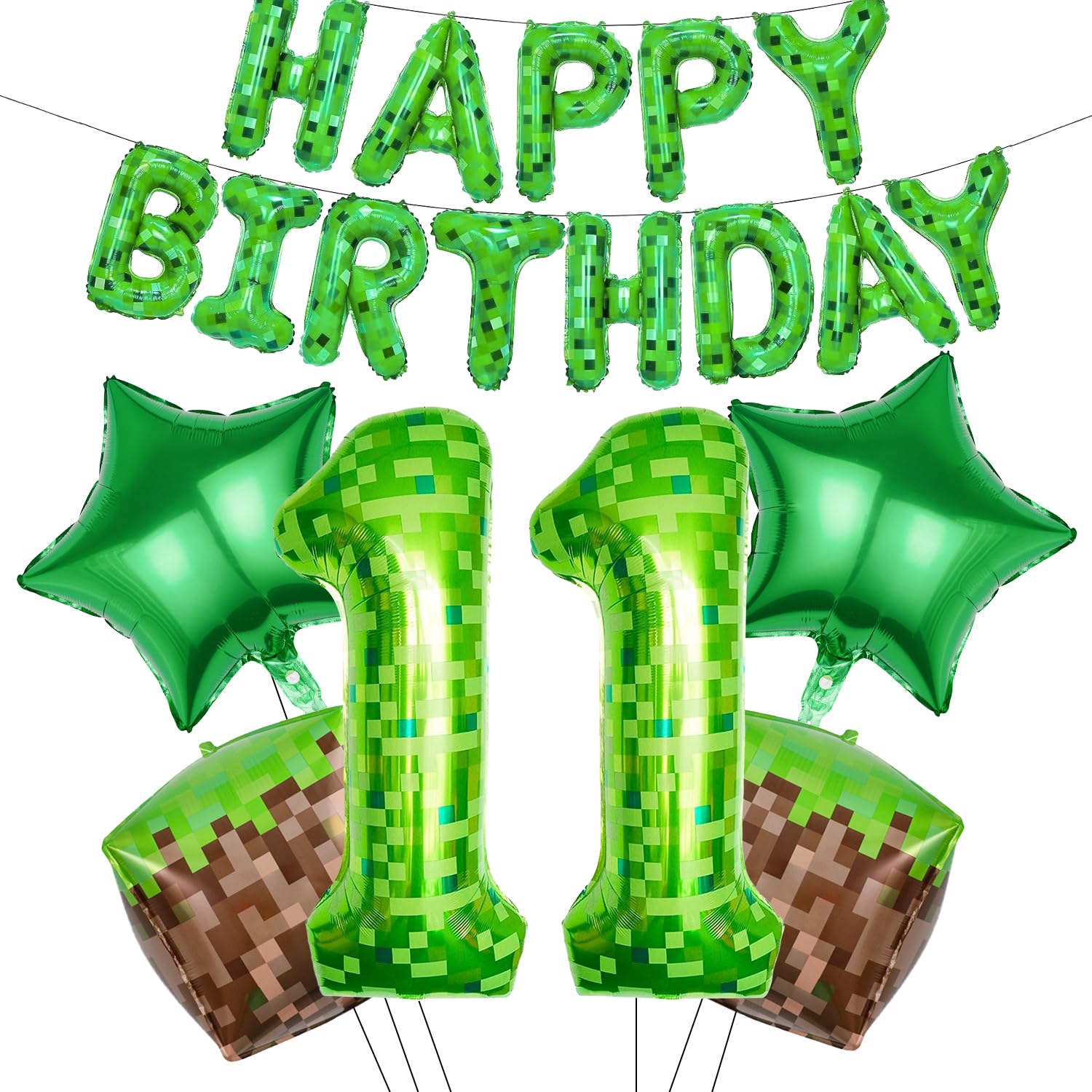 RNHDLY Pixel Balloon Birthday Decoration Pixel Happy Birthday Balloons, Birthday Decoration Boy, Game Foil Balloon Birthday Decorations for Children's Birthdays and Game Player Party (11 Years) โ image 1