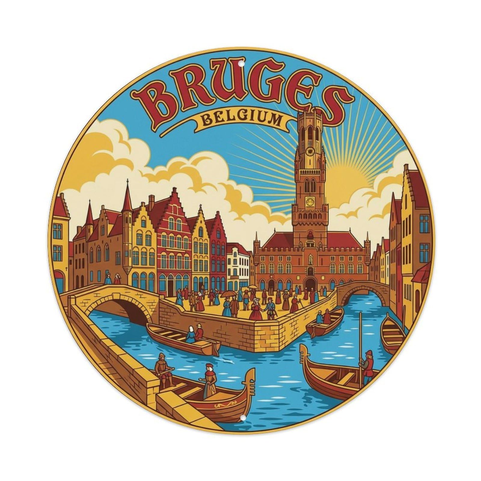 Okahys 8X8inch(20X20cm) Belgium Retro Travel Bruges Metal Tin Sign