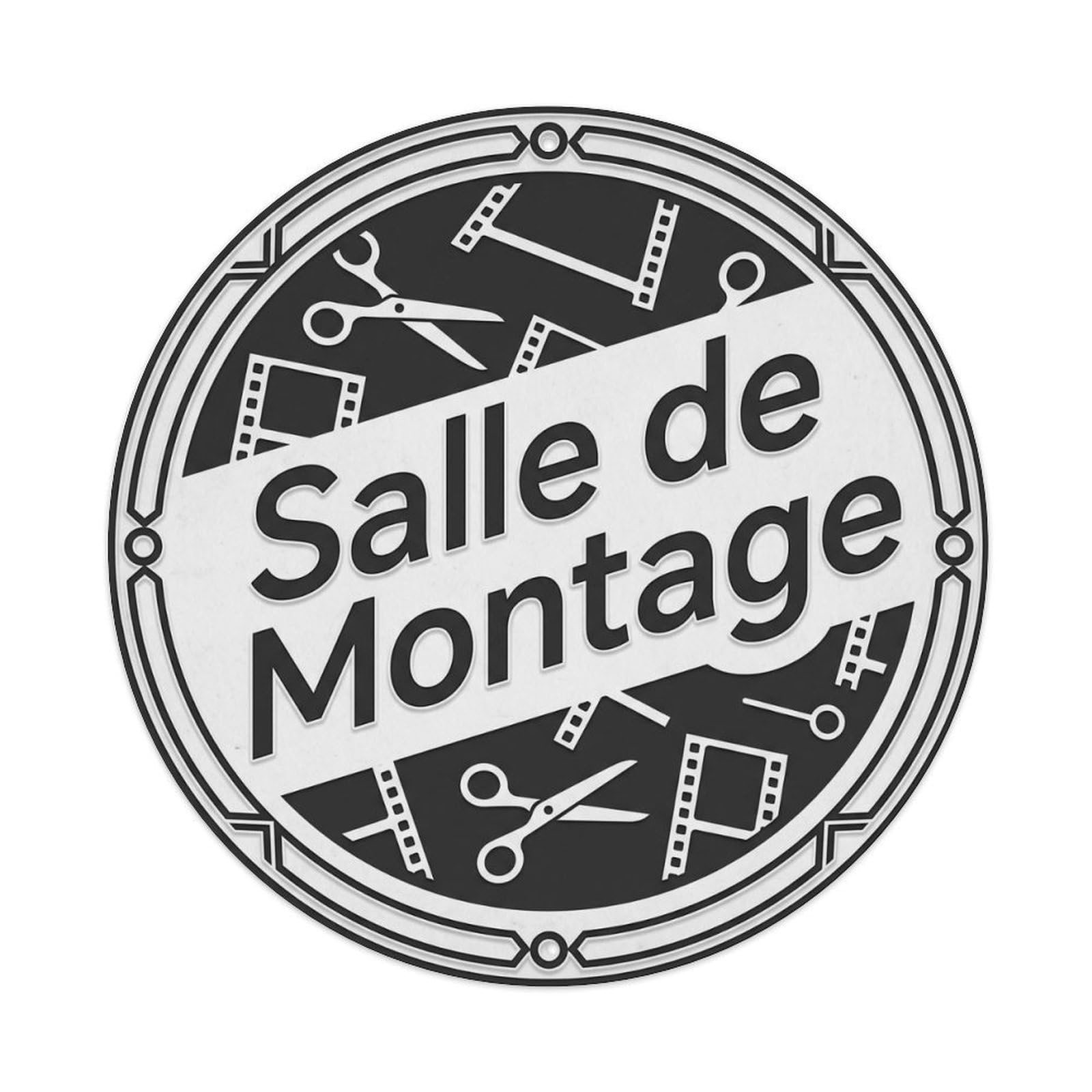 Vintage Salle De Montage Text Scissors Metal Tin Sign