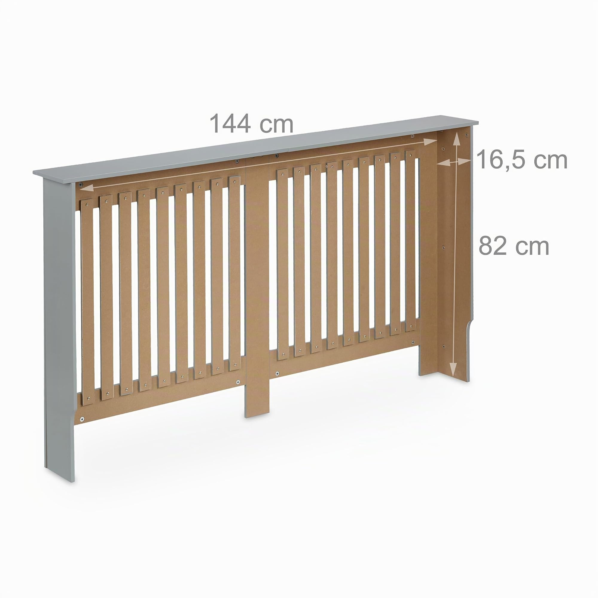 Relaxdays Heizkörperverkleidung Landhausstil, HBT 83x152x19 cm, für alte Heizkörper, Heizungsabdeckung Regal, MDF, grau
