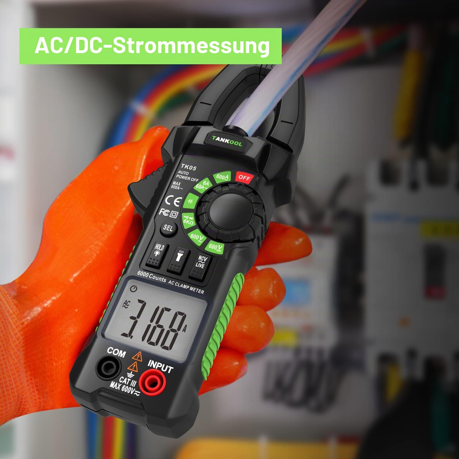 Strommessgeräte,Digitale Intelligente Stromzange AC,6000 Zähler TRMS, mit NCV Erkennung, Widerstands-, Kapazitäts-, Dioden-,Misst AC/DC Spannung, Widerstand